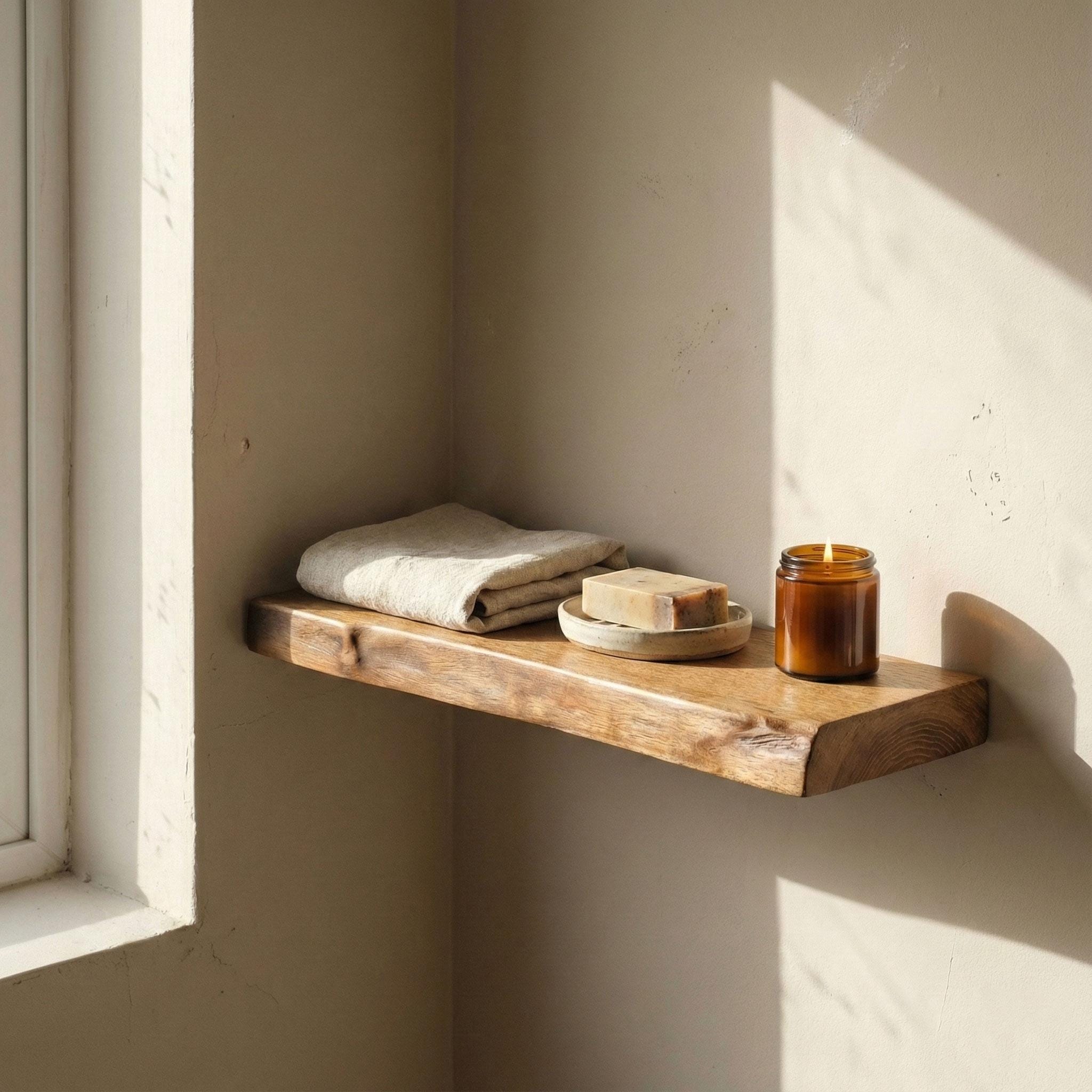 Solid Walnut Live Edge Floating Shelf, Rustic Natural Wood Wall Decor
