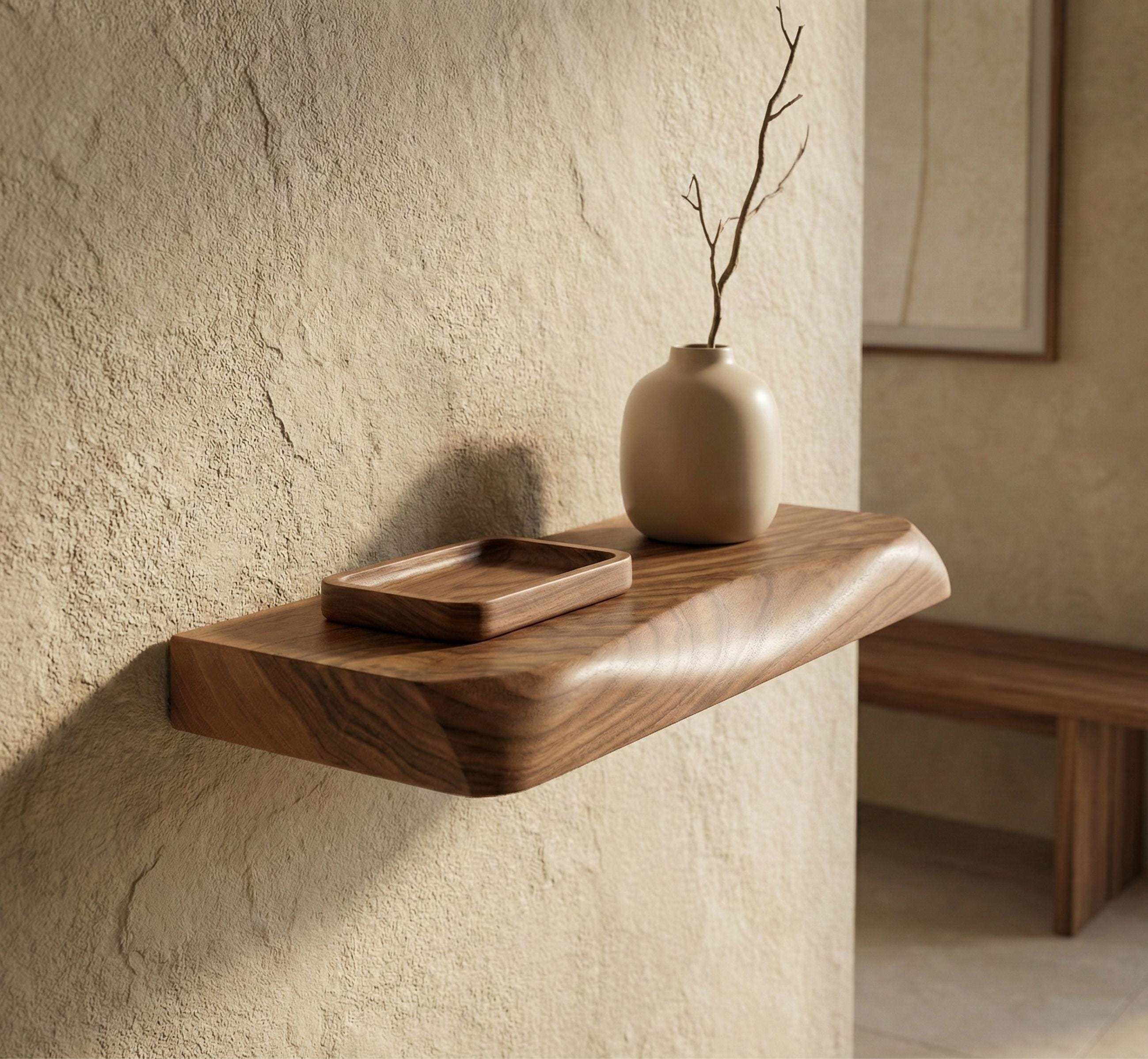 Walnut Floating Shelf, Live Edge Wall Mount, Modern Rustic Wood Decor, Kitchen Bathroom Ledge