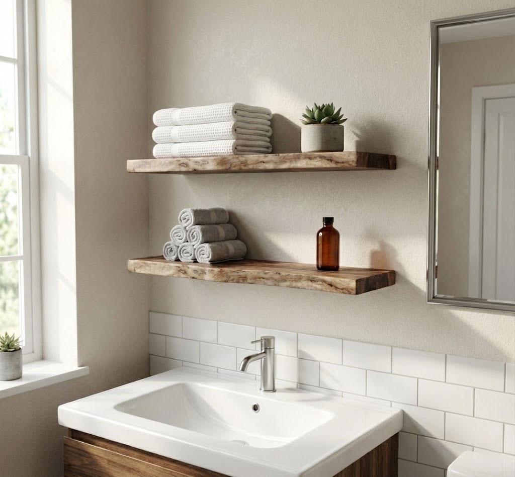 Walnut Floating Shelf, Live Edge Wall Mount, Modern Rustic Wood Decor, Kitchen Bathroom Ledge