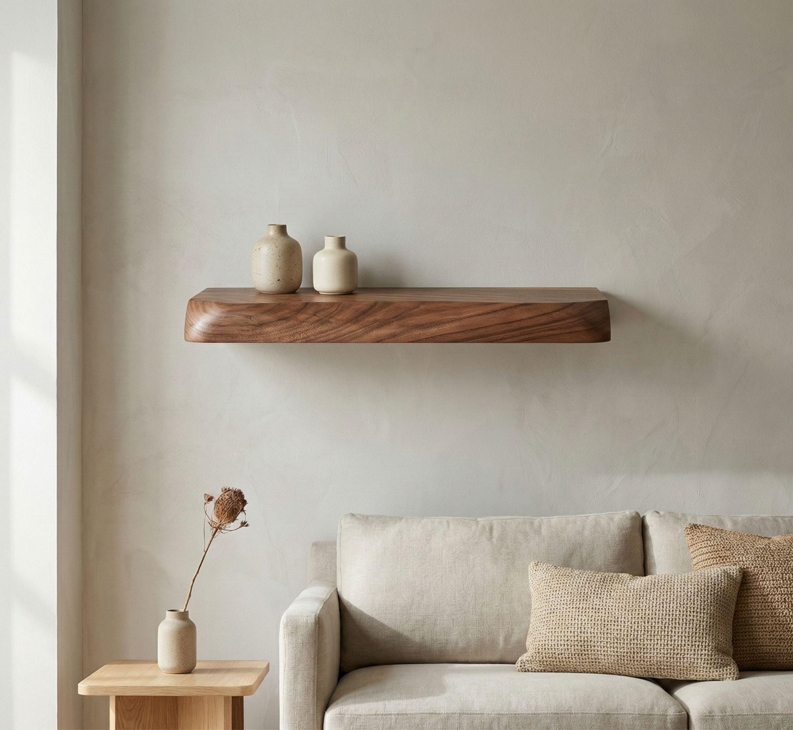 Walnut Floating Shelf, Live Edge Wall Mount, Modern Rustic Wood Decor, Kitchen Bathroom Ledge 9