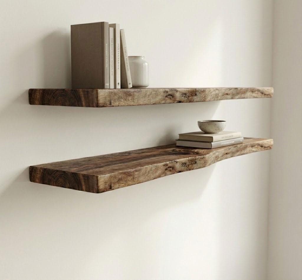 Walnut Live Edge Floating Shelves (Set of 2) – Handmade Rustic Wall Decor 3