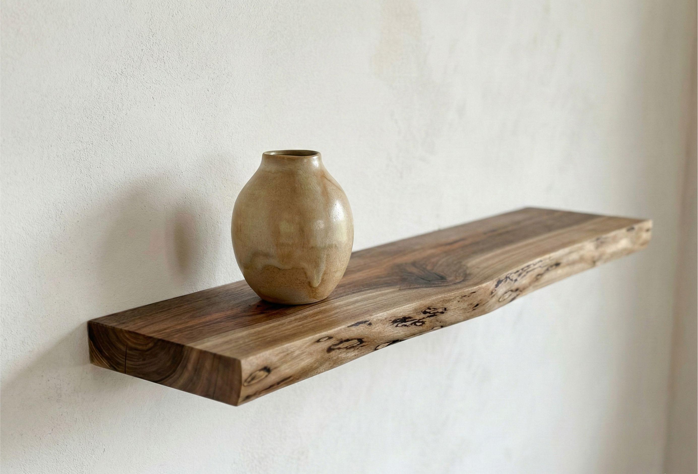 Handcrafted Walnut Live Edge Floating Shelf, Rustic Wood 2