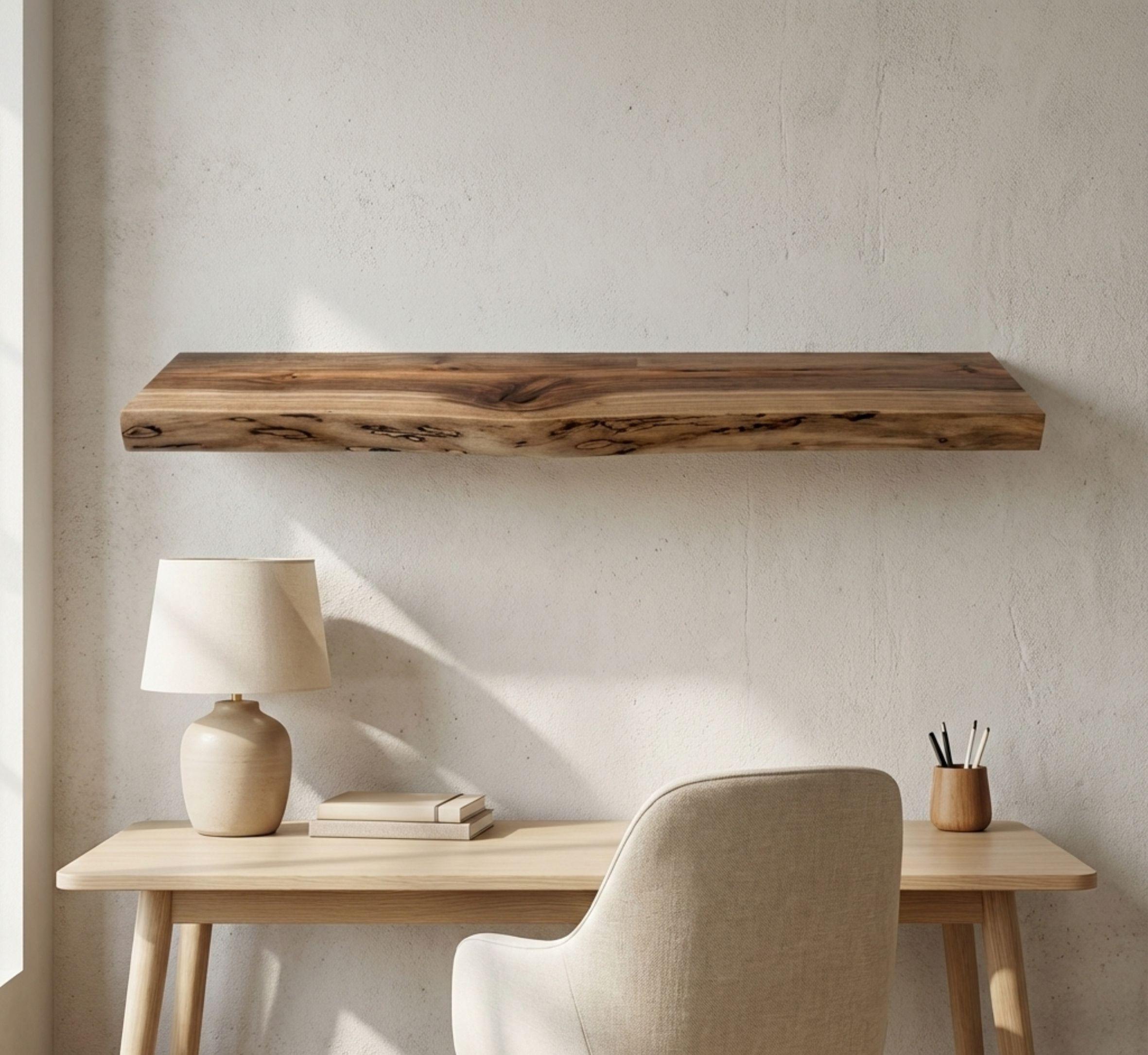 Handcrafted Walnut Live Edge Floating Shelf, Rustic Wood 9