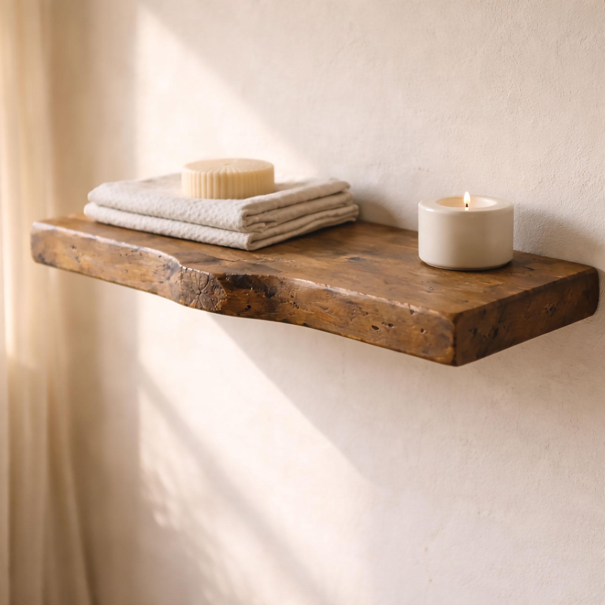 Walnut Floating Shelf – Rustic Solid Wood Wall Shelf