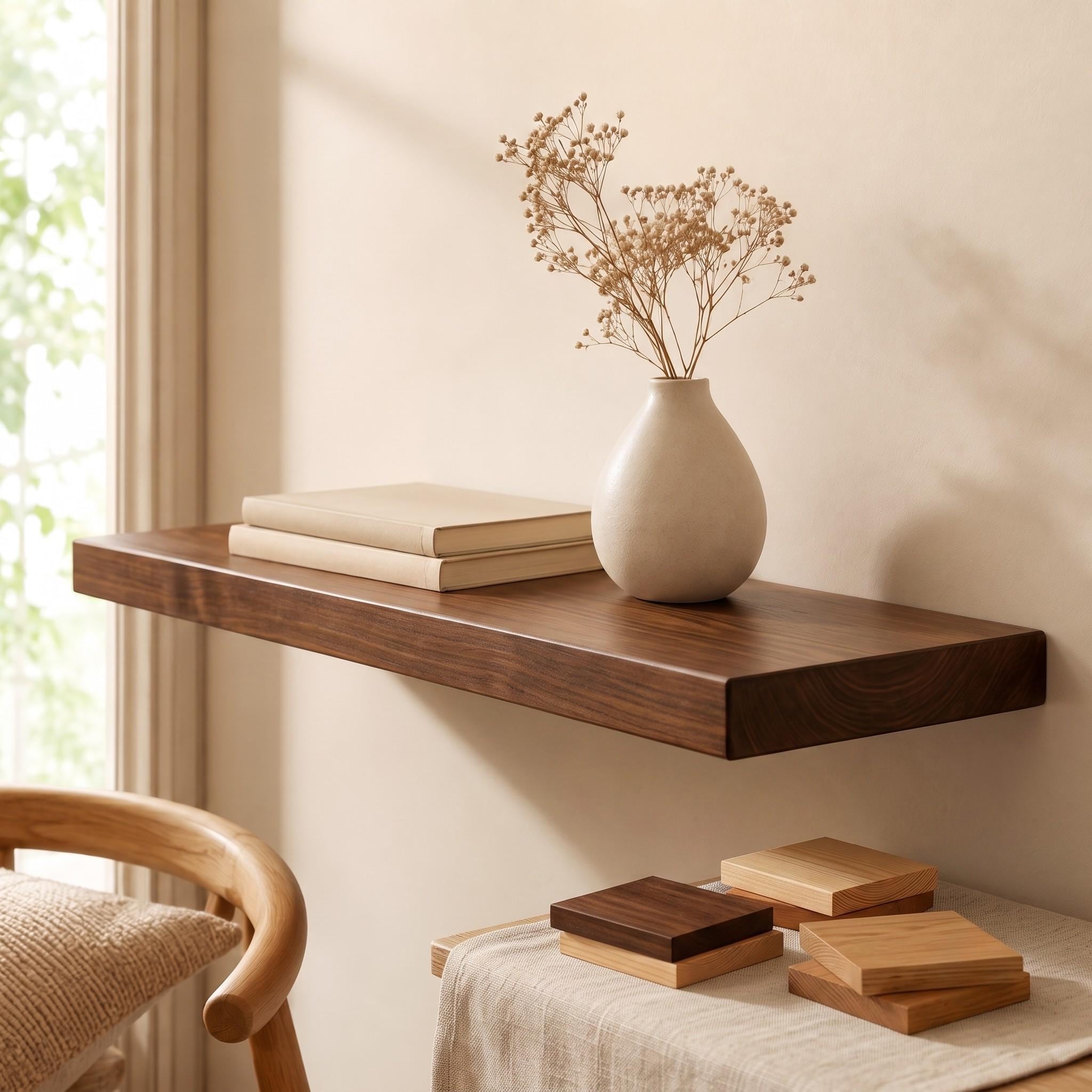 Dark Walnut Finish Floating Shelf | Custom Wood Wall Ledge | 4cm Thick