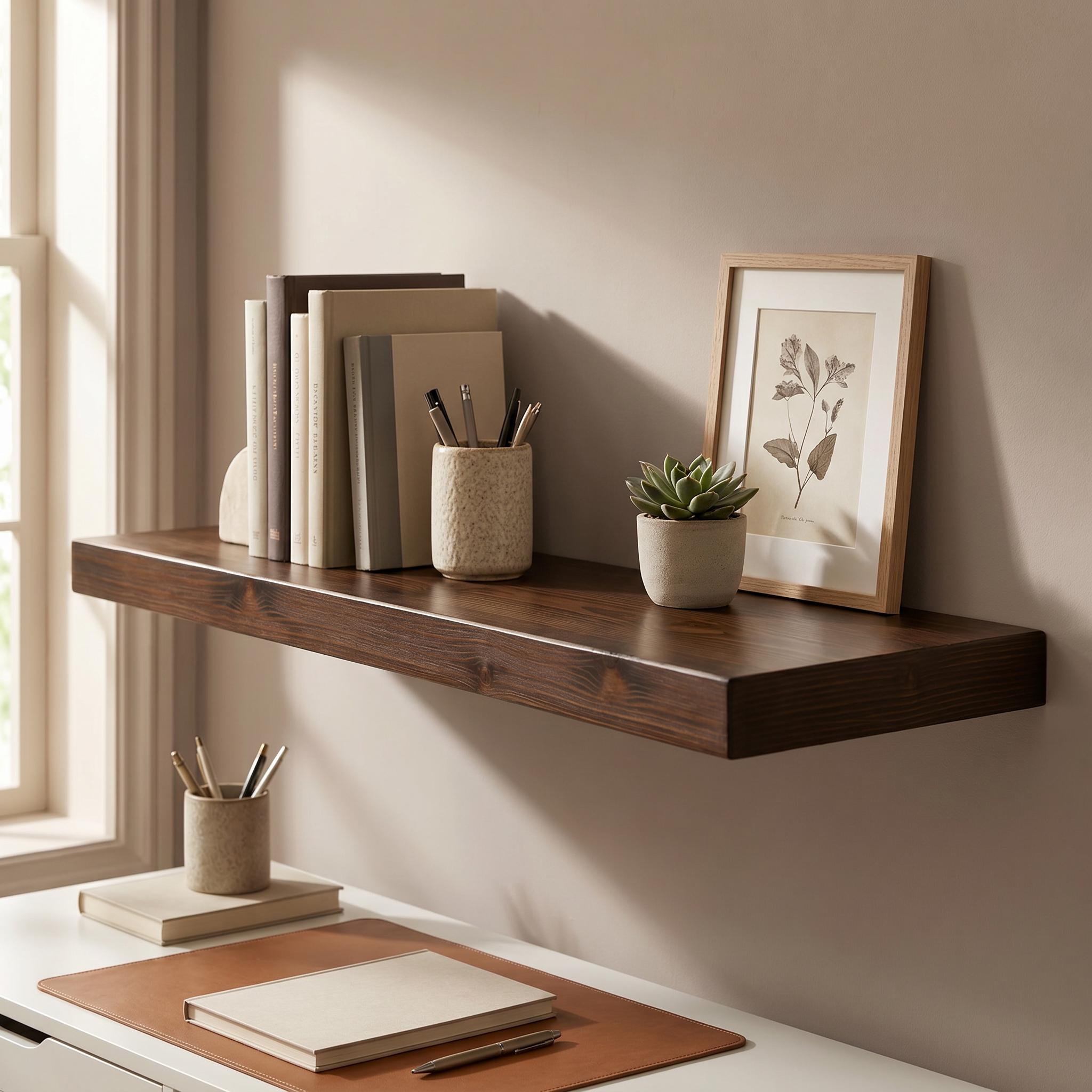 Dark Walnut Finish Floating Shelf | Custom Wood Wall Ledge | 4cm Thick 3