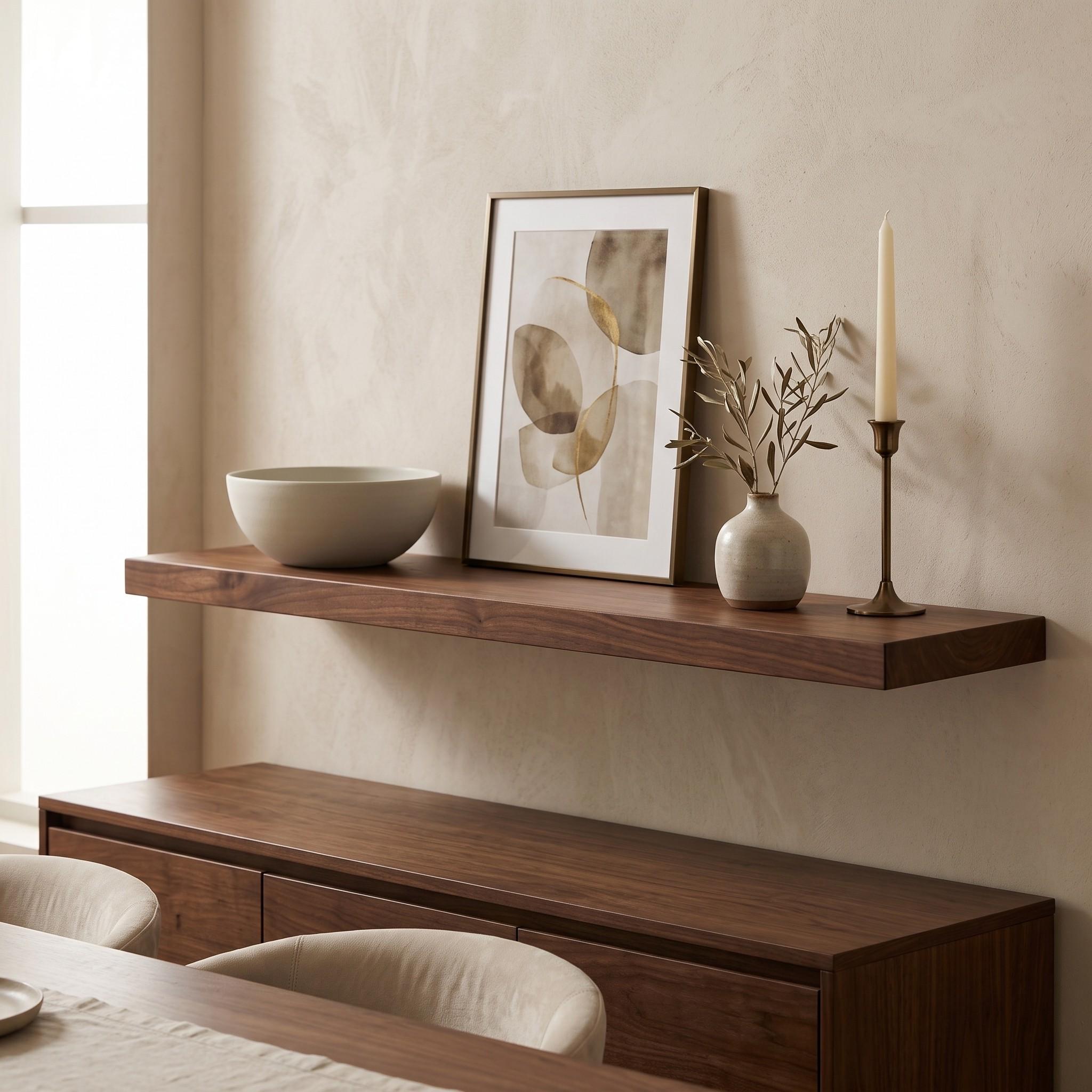 Dark Walnut Finish Floating Shelf | Custom Wood Wall Ledge | 4cm Thick 4