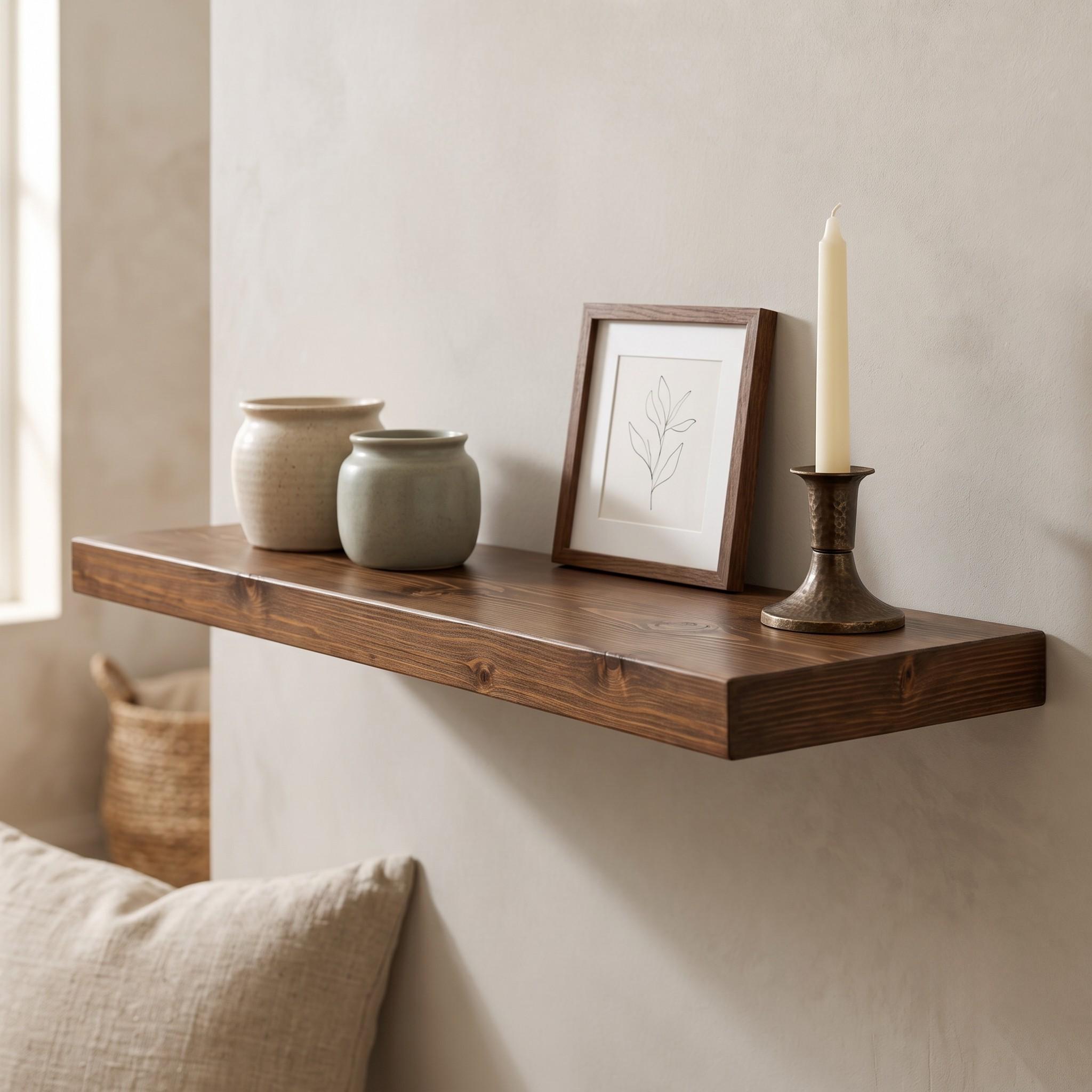 Dark Walnut Finish Floating Shelf | Custom Wood Wall Ledge | 4cm Thick 6
