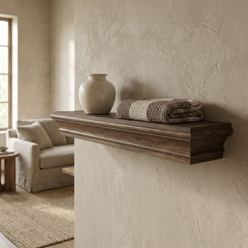 Handcrafted Dark Walnut Floating Shelf – Solid Wood Mantel