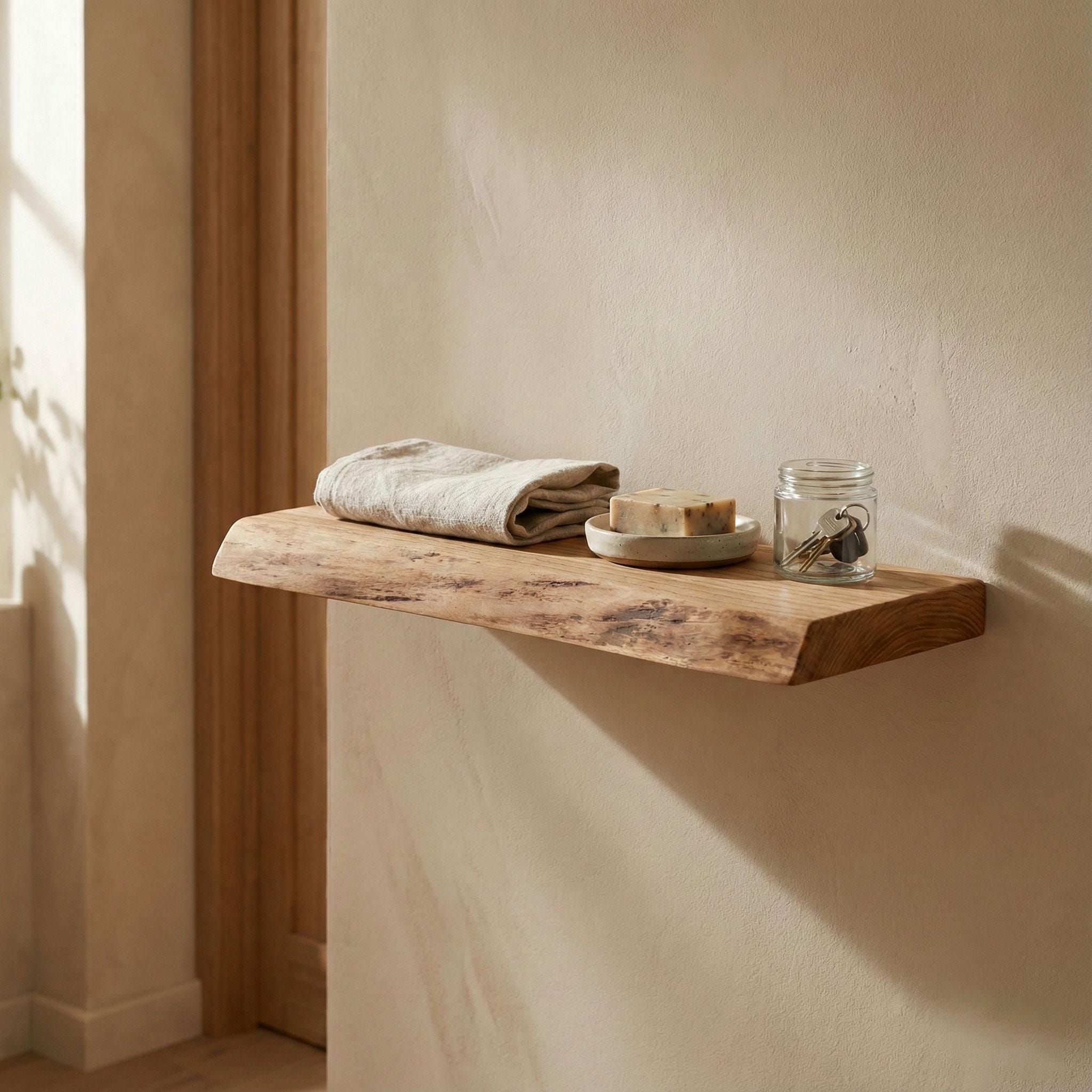 Live Edge Chestnut Floating Shelf, Rustic Wood Wall Decor