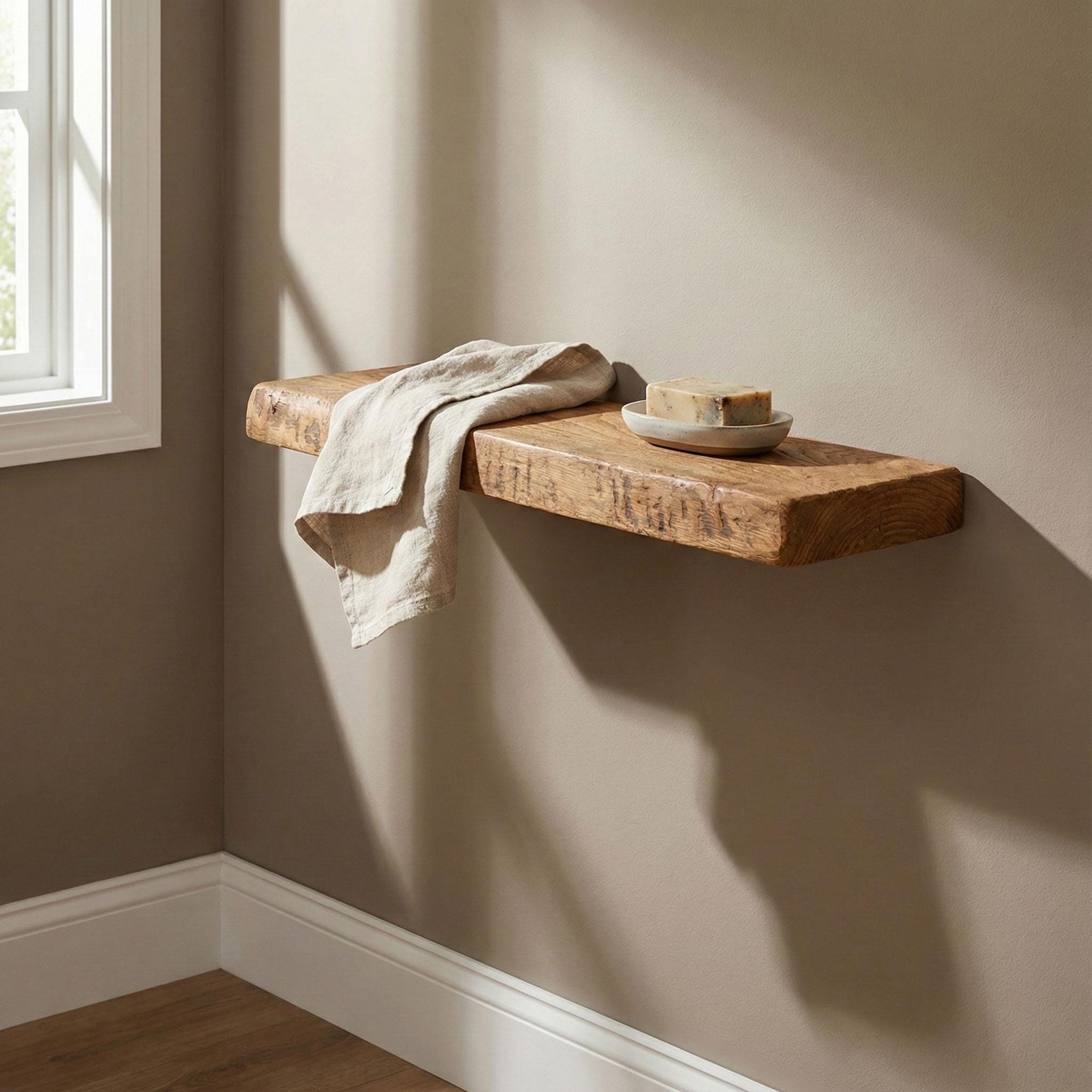 Live Edge Chestnut Floating Shelf, Rustic Farmhouse Wall Decor