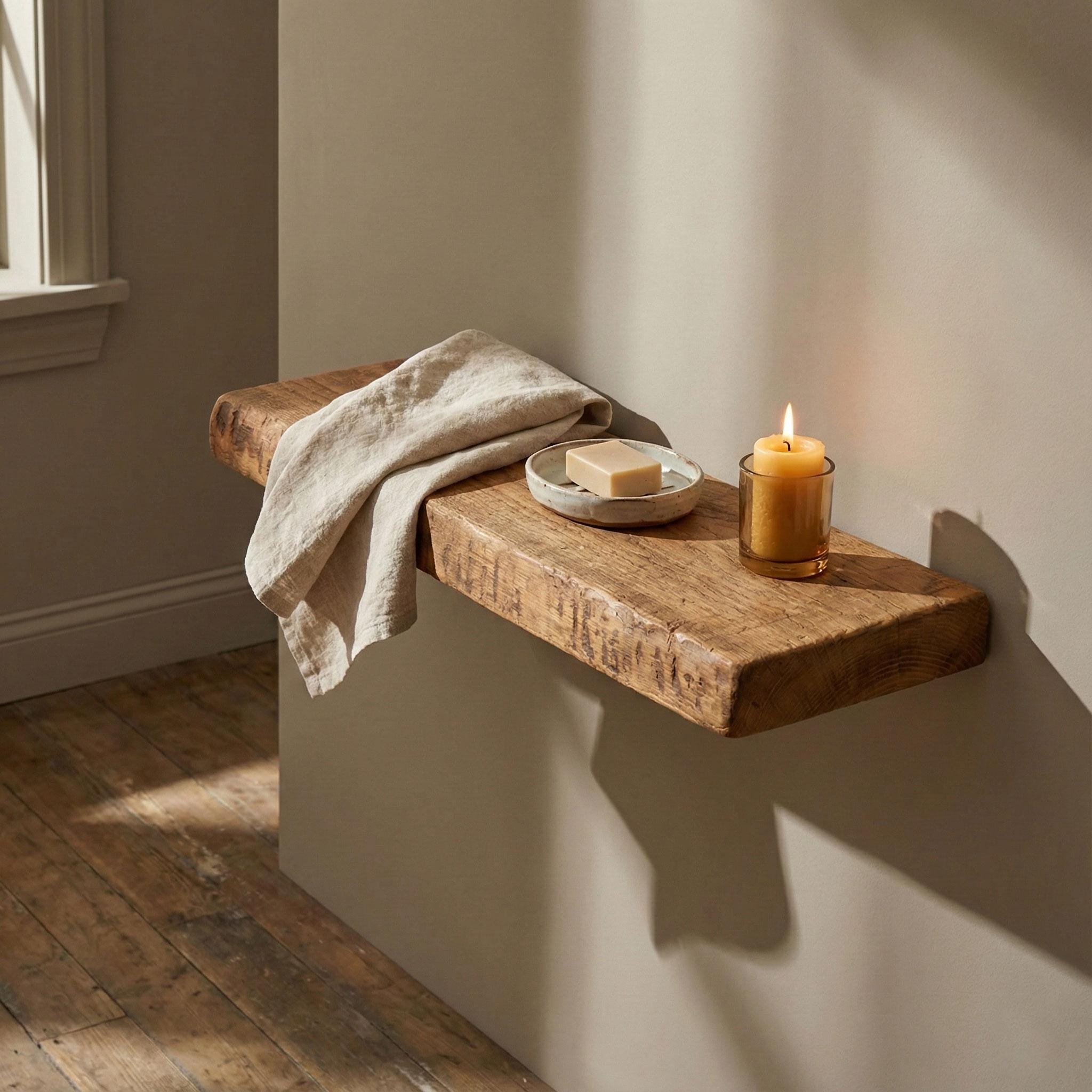 Live Edge Chestnut Floating Shelf, Rustic Farmhouse Wall Decor 6
