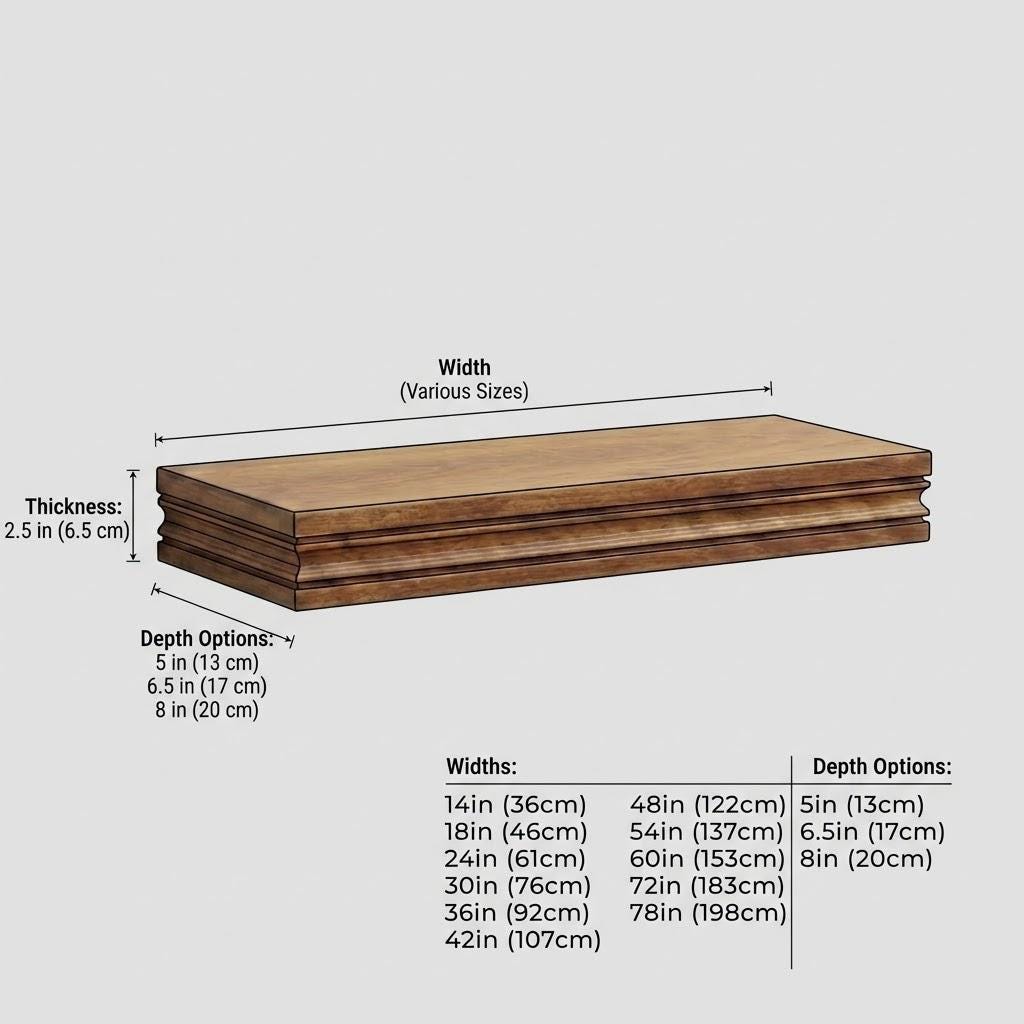 Solid Wood Floating Shelf, Heavy Duty Wall Shelf with French Cleat, Custom Length 6