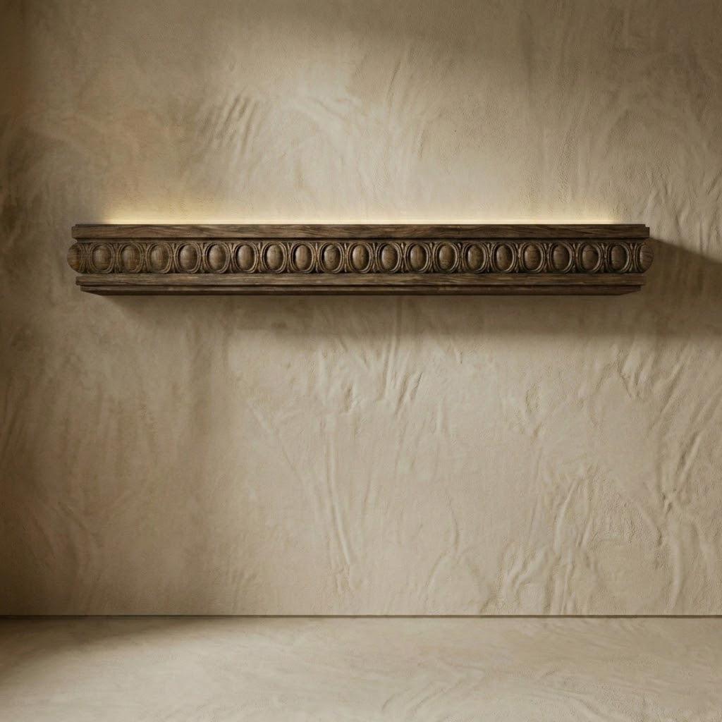 Fireplace Mantel, Floating Shelf, Hand Carved Solid Wood in Dark Walnut, Custom Length 2