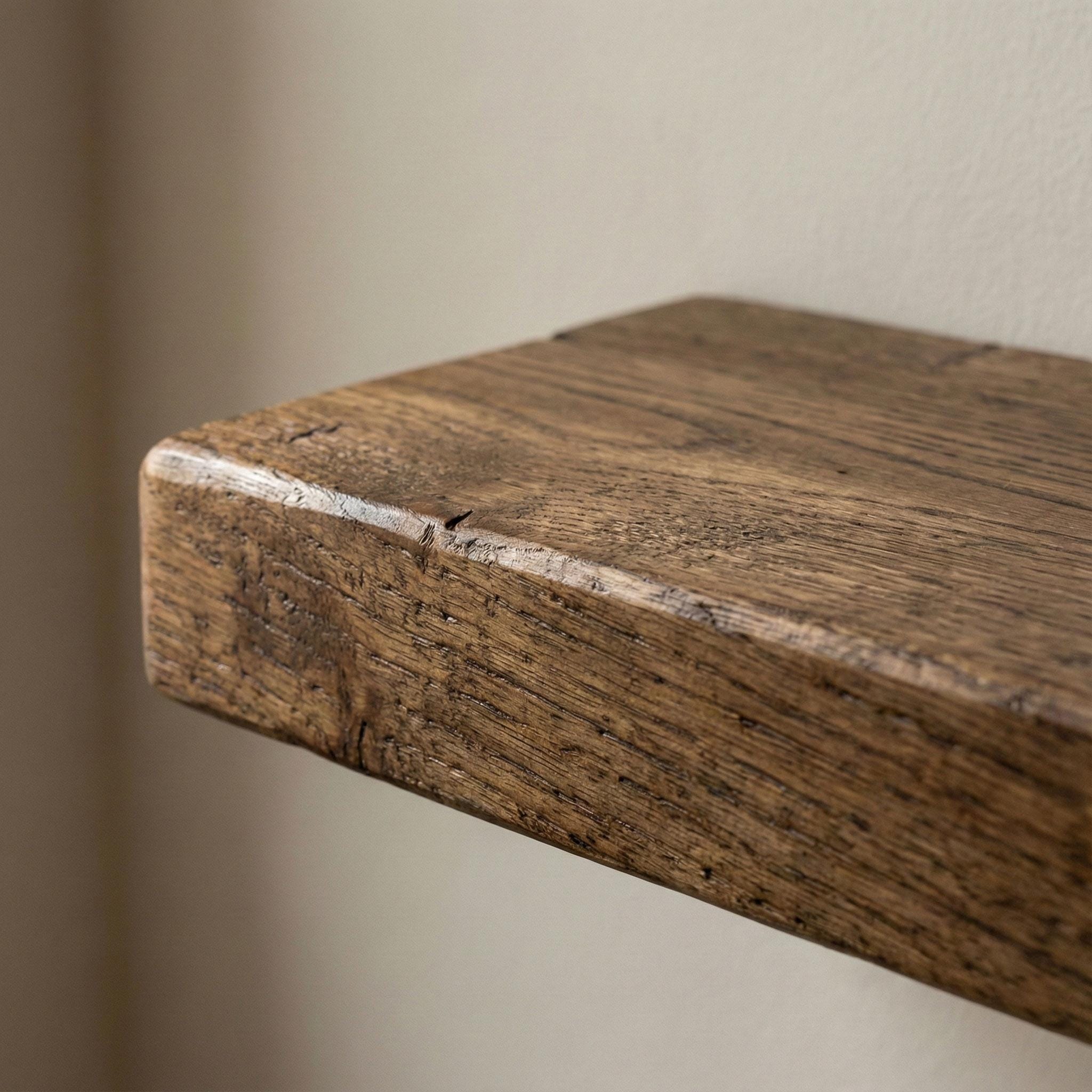 Chestnut Floating Shelf, Dark Wood Bathroom Wall Shelf, Rustic Kitchen Radiator Ledge, Straight Edge