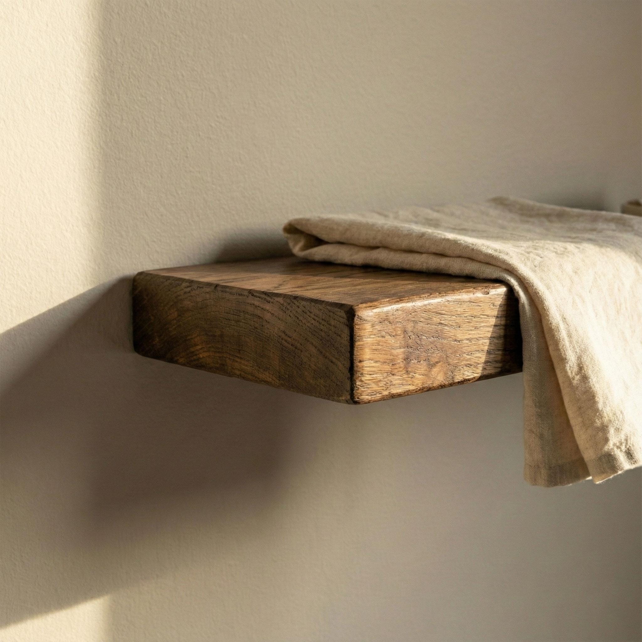 Chestnut Floating Shelf, Dark Wood Bathroom Wall Shelf, Rustic Kitchen Radiator Ledge, Straight Edge 5
