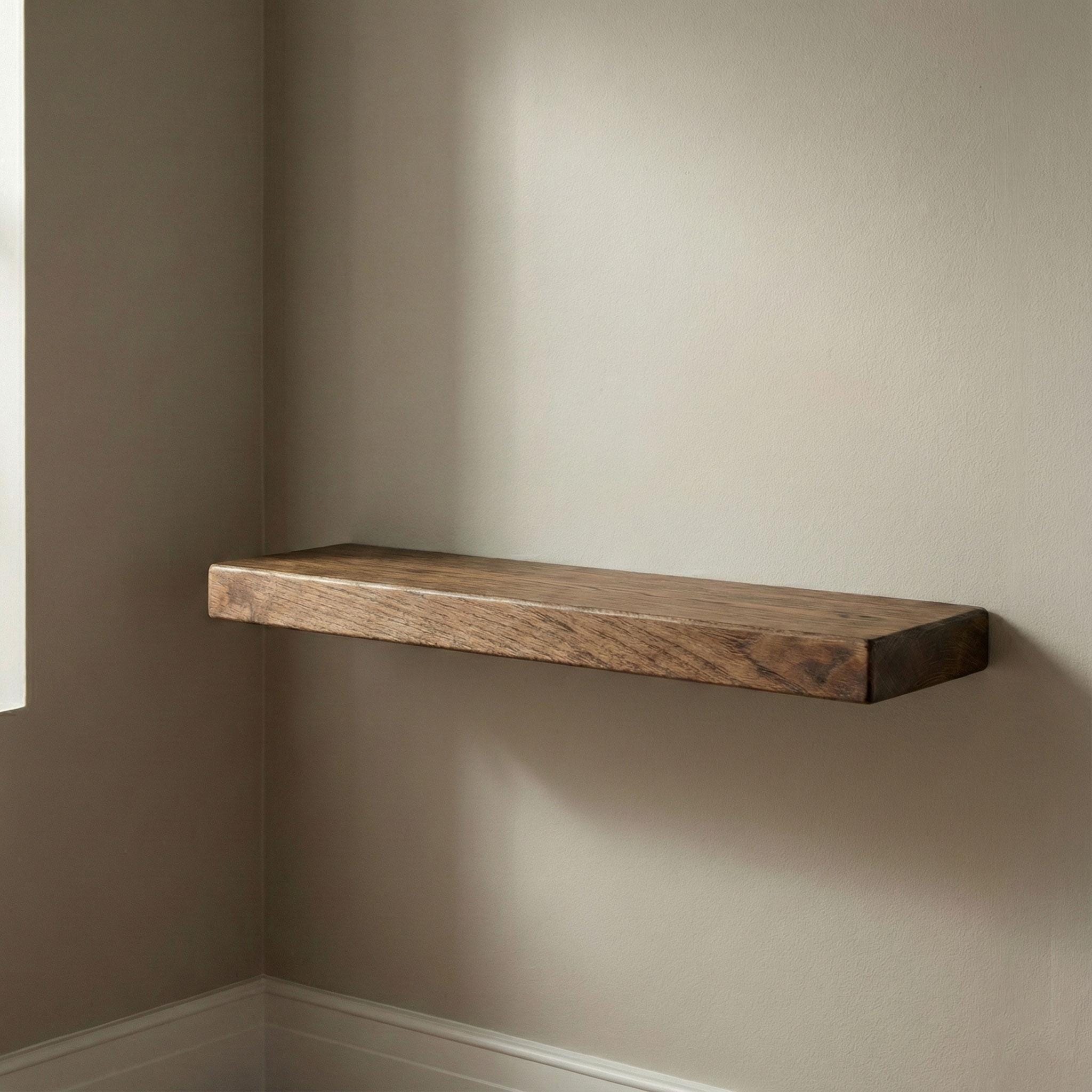 Chestnut Floating Shelf, Dark Wood Bathroom Wall Shelf, Rustic Kitchen Radiator Ledge, Straight Edge 6