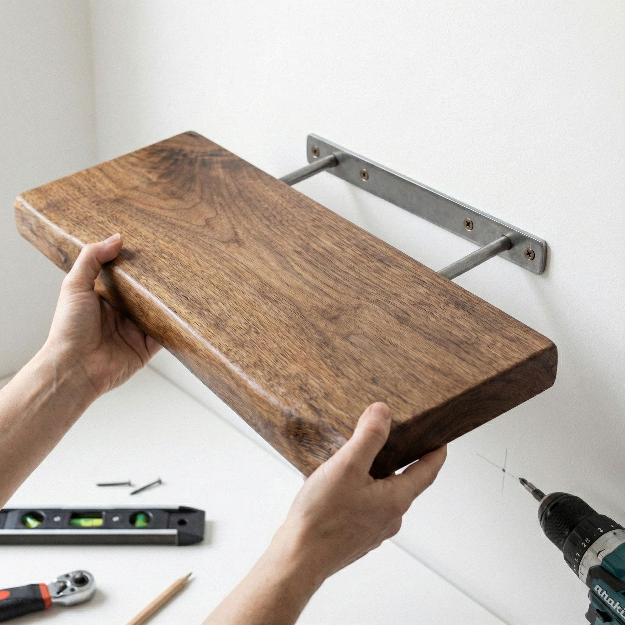 Rustic Solid Wood Floating Shelf – Handmade Wall Mounted Shelf 7