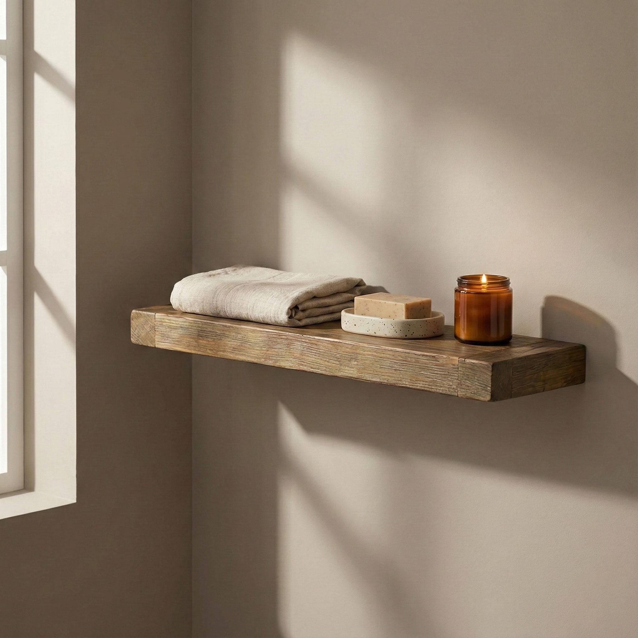Solid Fir Wood Floating Shelf, Rustic Farmhouse Style