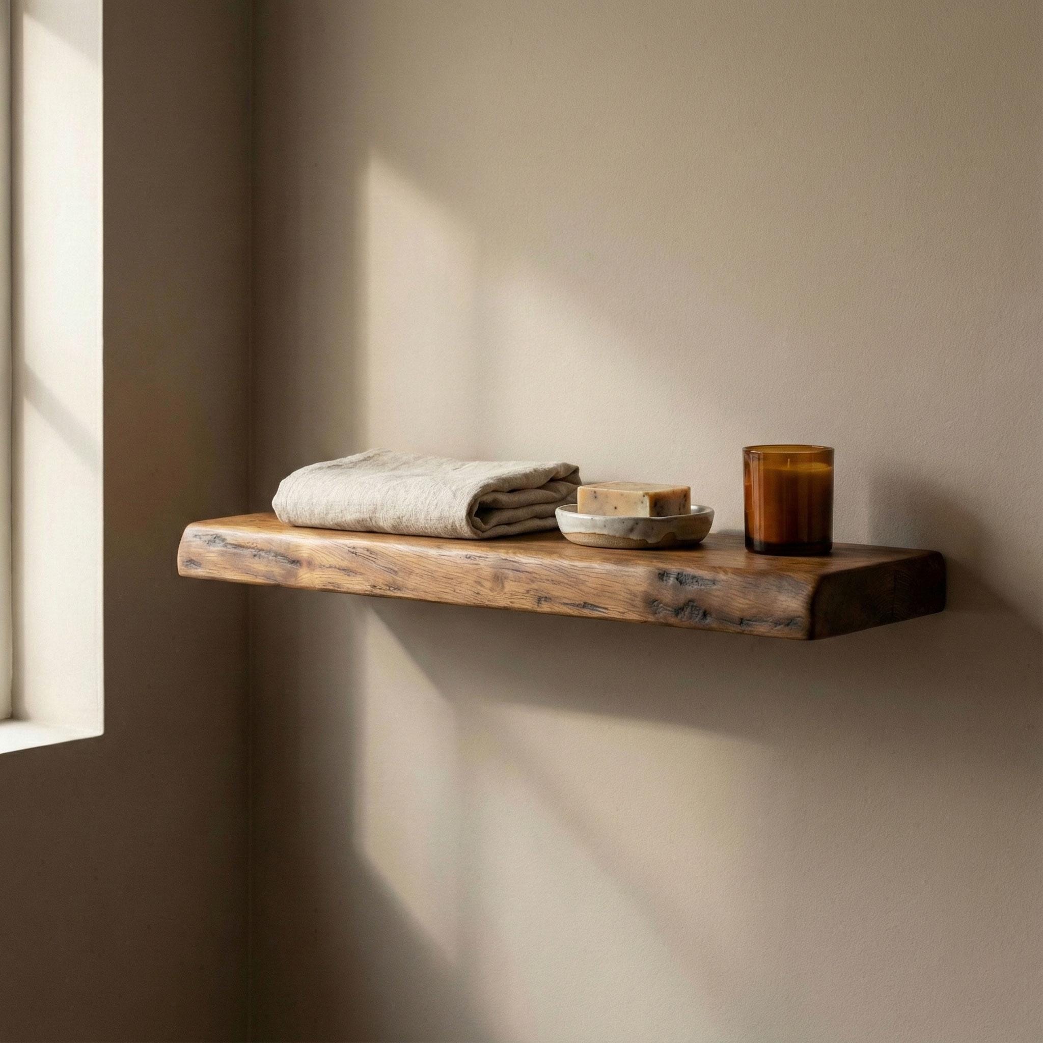 Butternut Floating Shelf, White Walnut Wood Wall Decor, Rustic Bathroom Kitchen Ledge, Handmade Custom