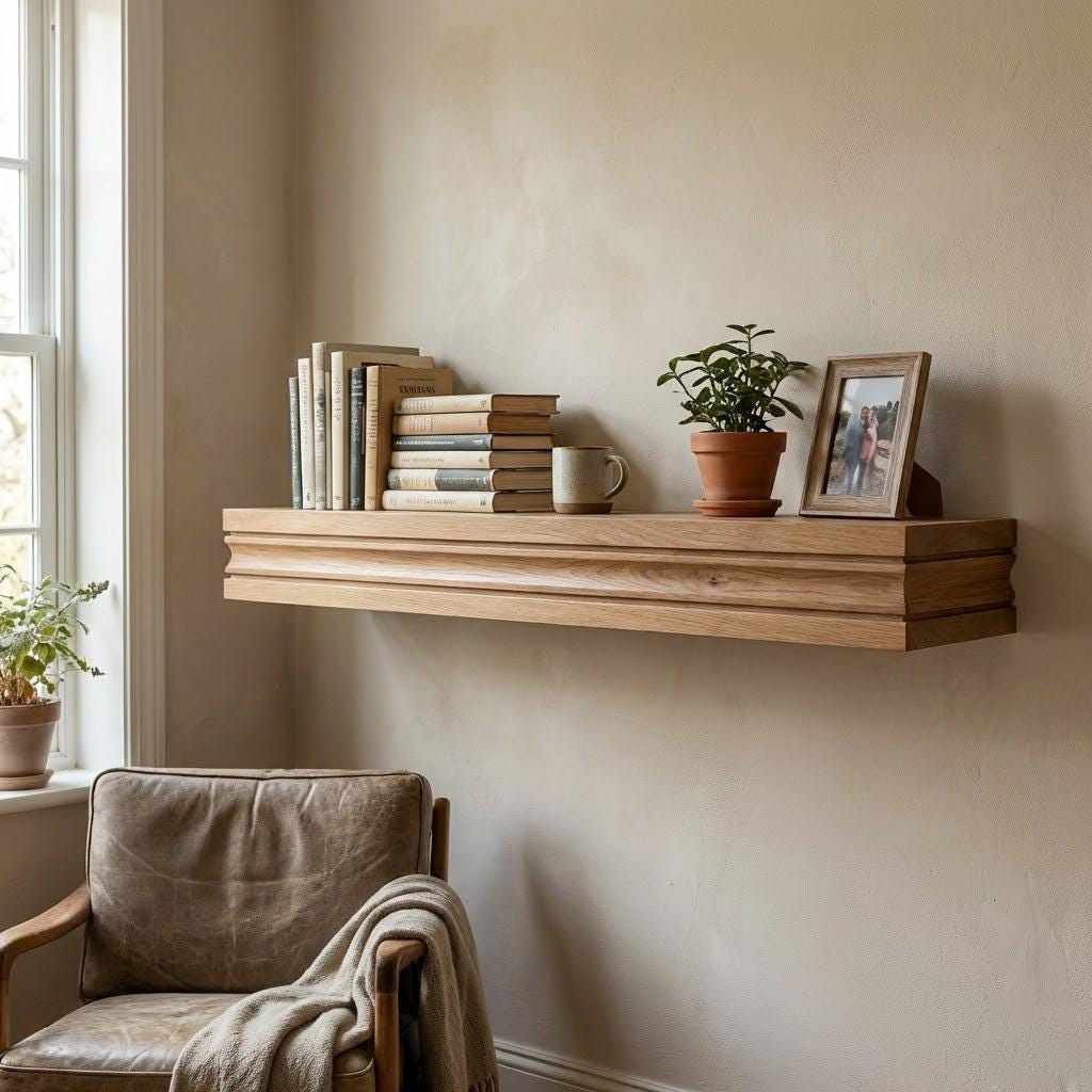 Solid Wood Floating Shelf – Handcrafted Chunky Wall Shelf with Clean Architectural Profile
