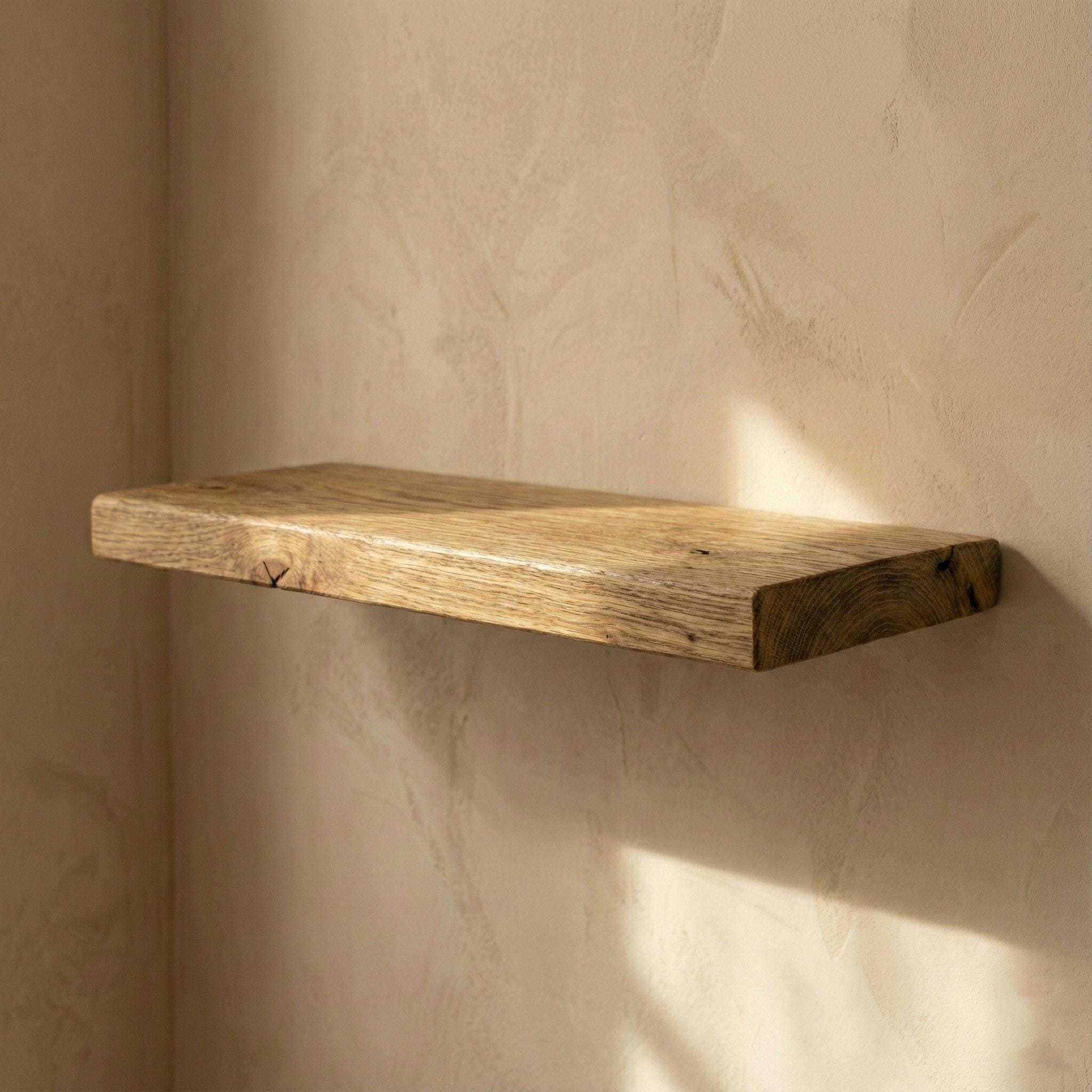 Oak Floating Shelf, Hidden Bracket Wall Decor, Scandinavian Bathroom Kitchen Storage, Rustic Custom Ledge 2