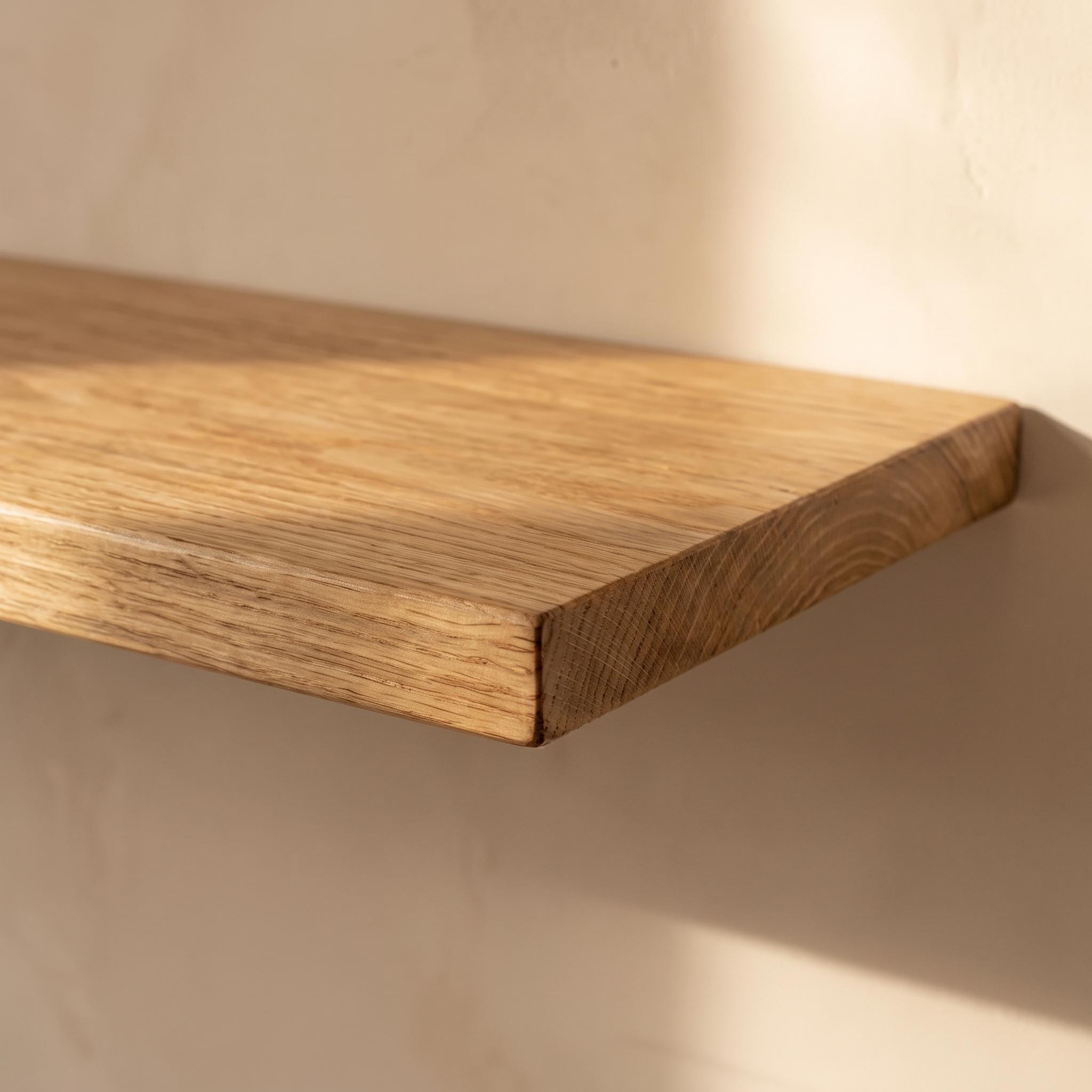Oak Floating Shelf, Hidden Bracket Wall Decor, Scandinavian Bathroom Kitchen Storage, Rustic Custom Ledge 3
