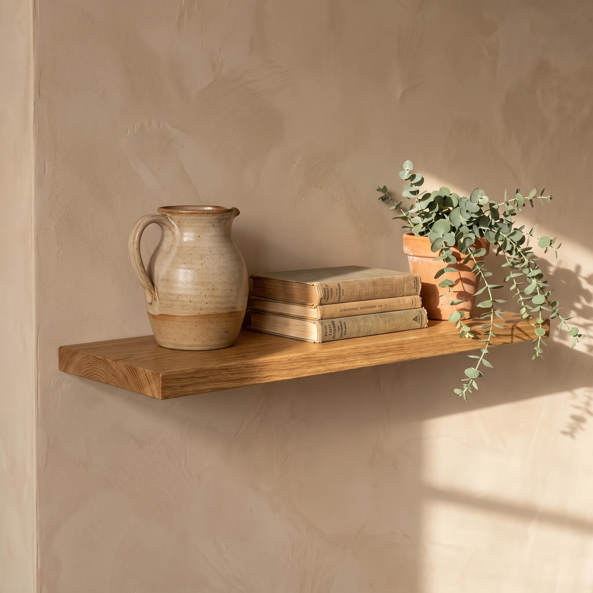 Oak Floating Shelf, Hidden Bracket Wall Decor, Scandinavian Bathroom Kitchen Storage, Rustic Custom Ledge 8