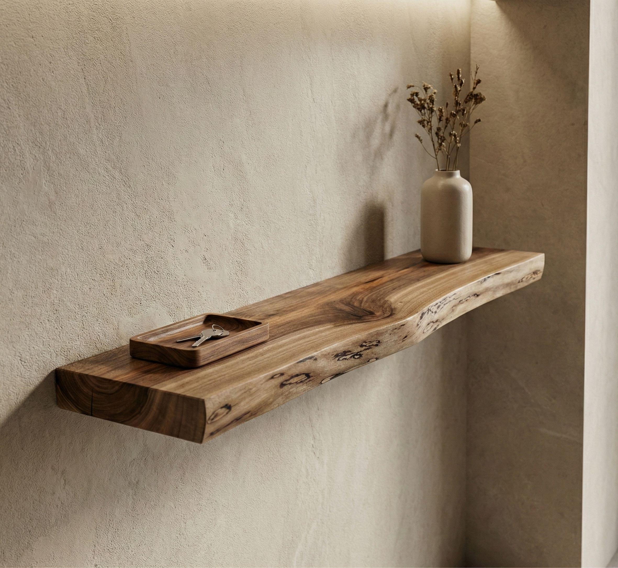 Walnut Floating Shelf, Live Edge Wood Wall Decor, Rustic Bathroom Kitchen Ledge, Custom Size