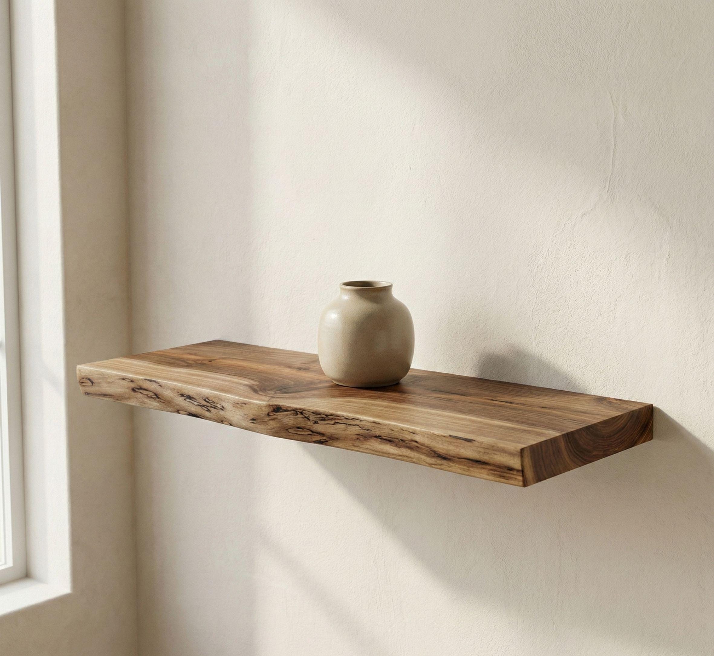 Walnut Floating Shelf, Live Edge Wood Wall Decor, Rustic Bathroom Kitchen Ledge, Custom Size 6