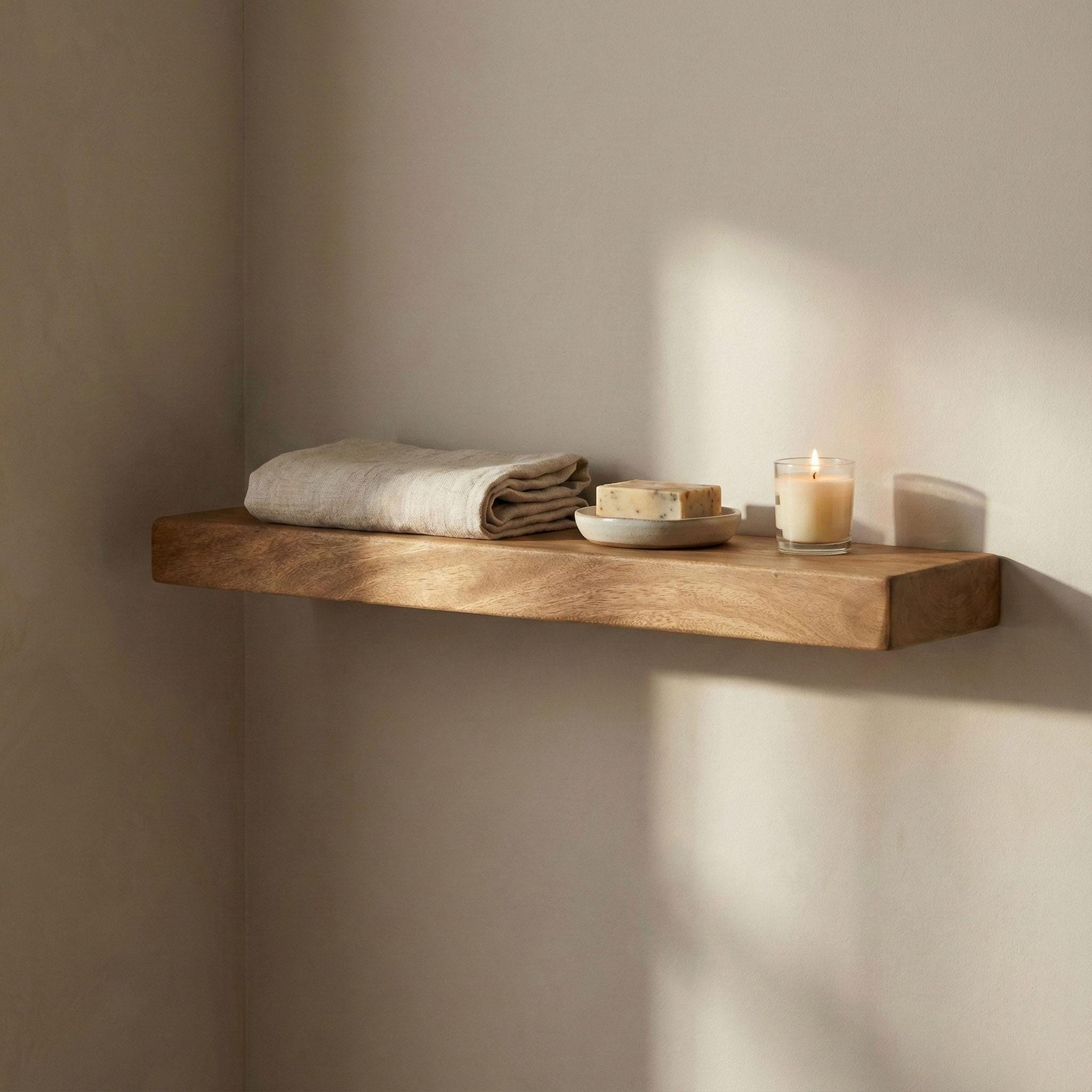Single Slab Walnut Floating Shelf, Rustic Modern Wood Wall Decor