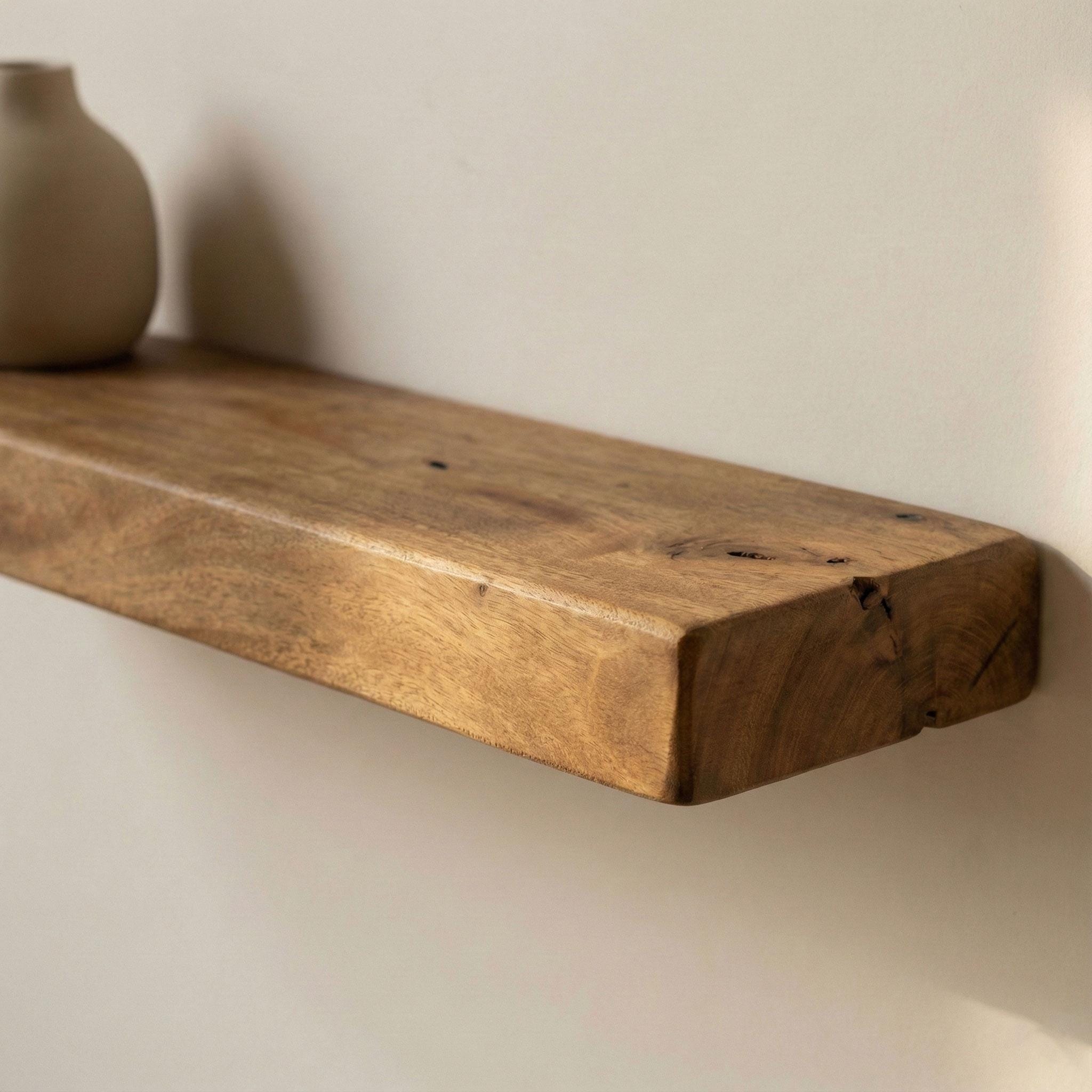 Single Slab Walnut Floating Shelf, Rustic Modern Wood Wall Decor 3