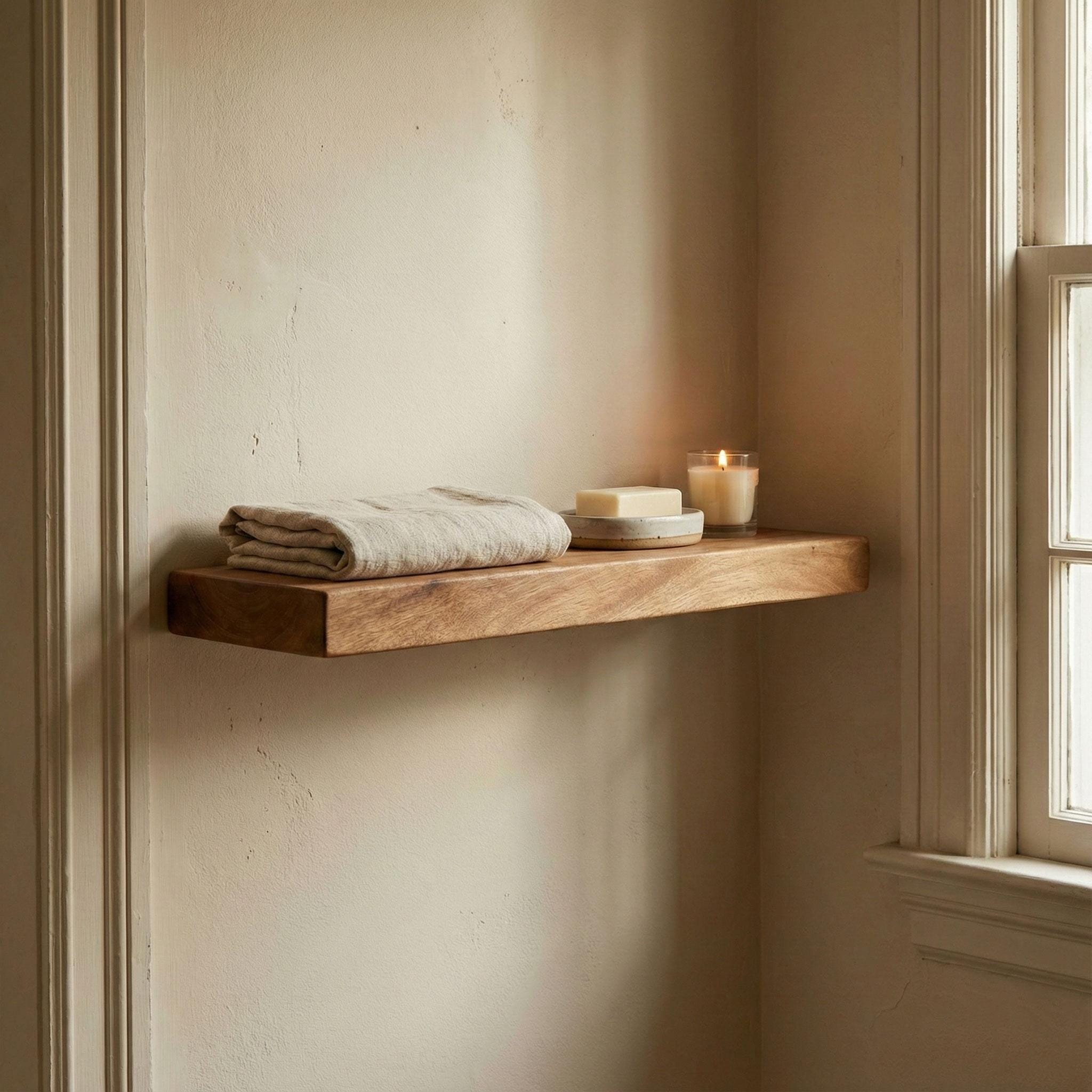Single Slab Walnut Floating Shelf, Rustic Modern Wood Wall Decor 5