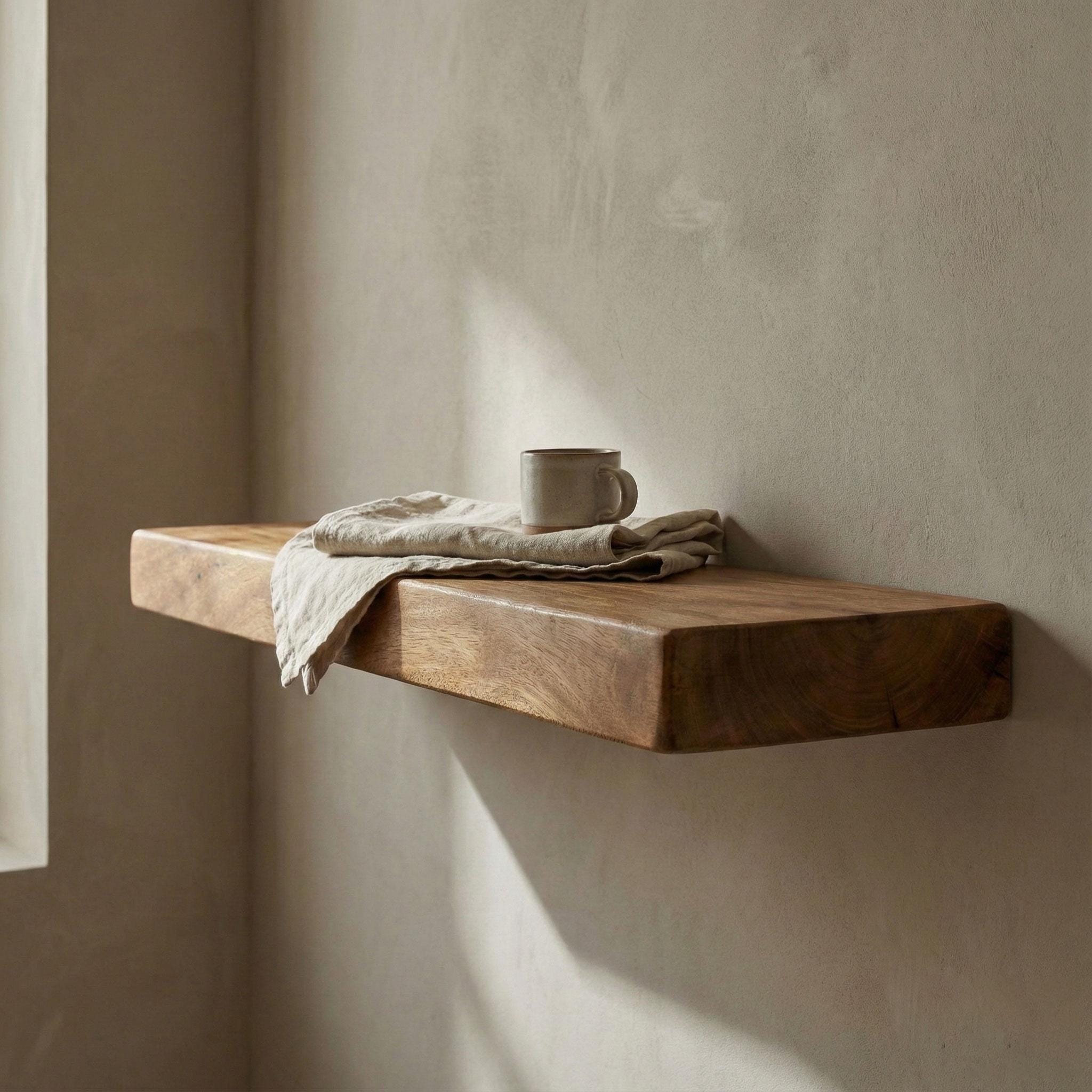 Single Slab Walnut Floating Shelf, Rustic Modern Wood Wall Decor 6
