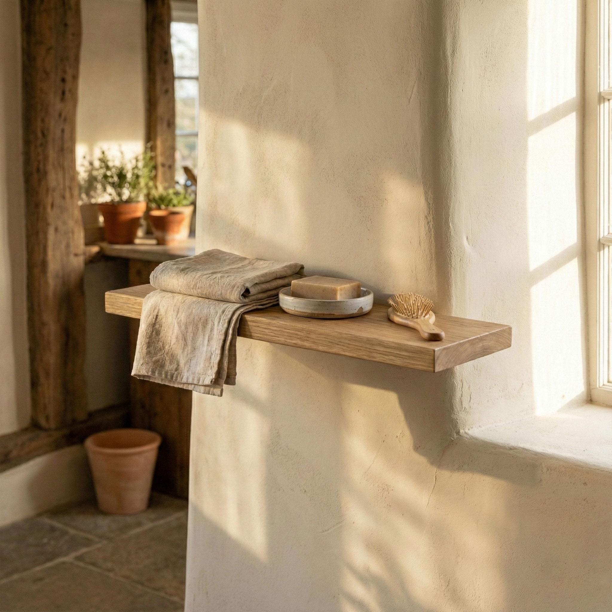 Handmade Solid Oak Floating Shelf, Minimalist Wall Decor