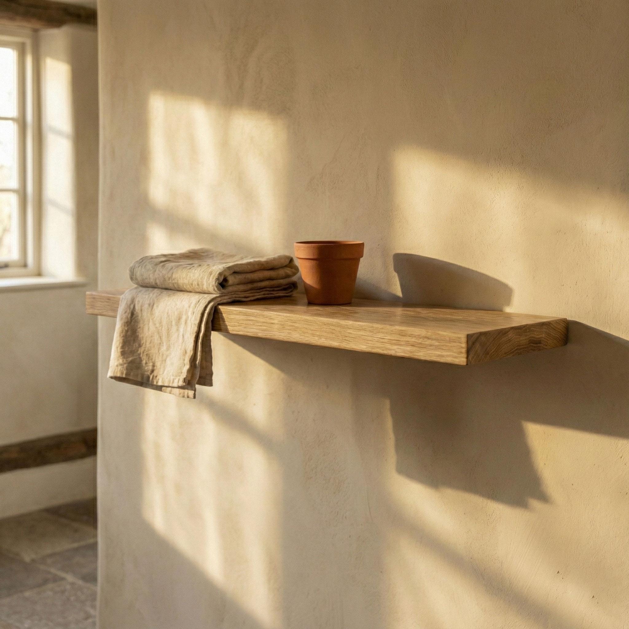 Handmade Solid Oak Floating Shelf, Minimalist Wall Decor 5