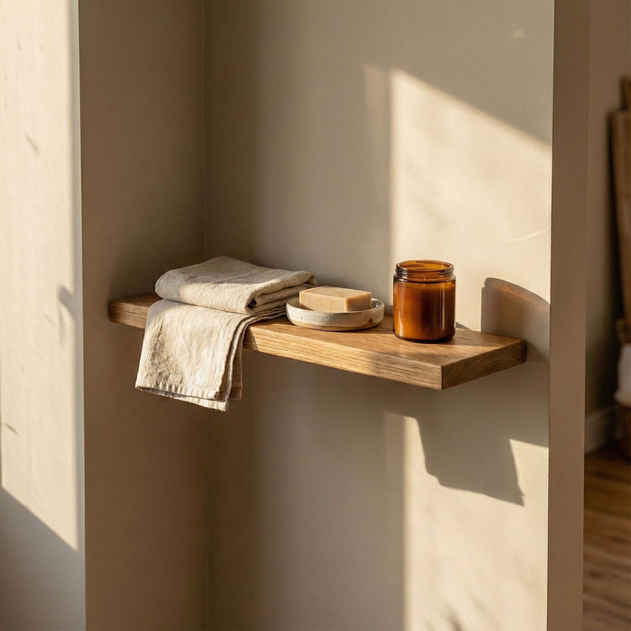 Handmade Solid Oak Floating Shelf, Minimalist Wall Decor 6