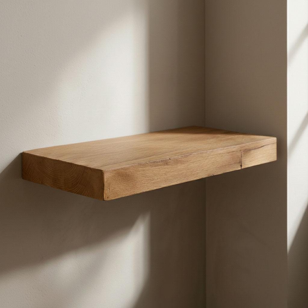 Handcrafted Aged Oak Floating Shelf, Rustic Solid Wood, Minimalist Decor 4