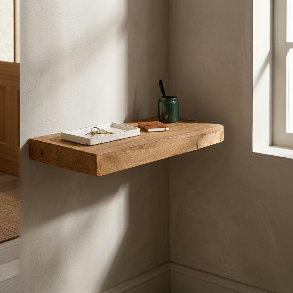 Handcrafted Aged Oak Floating Shelf, Rustic Solid Wood, Minimalist Decor 5
