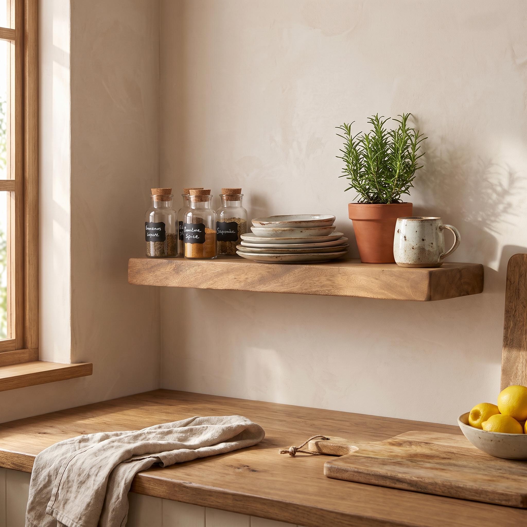 Chestnut Floating Shelf, Solid Wood Wall Shelf for Bathroom