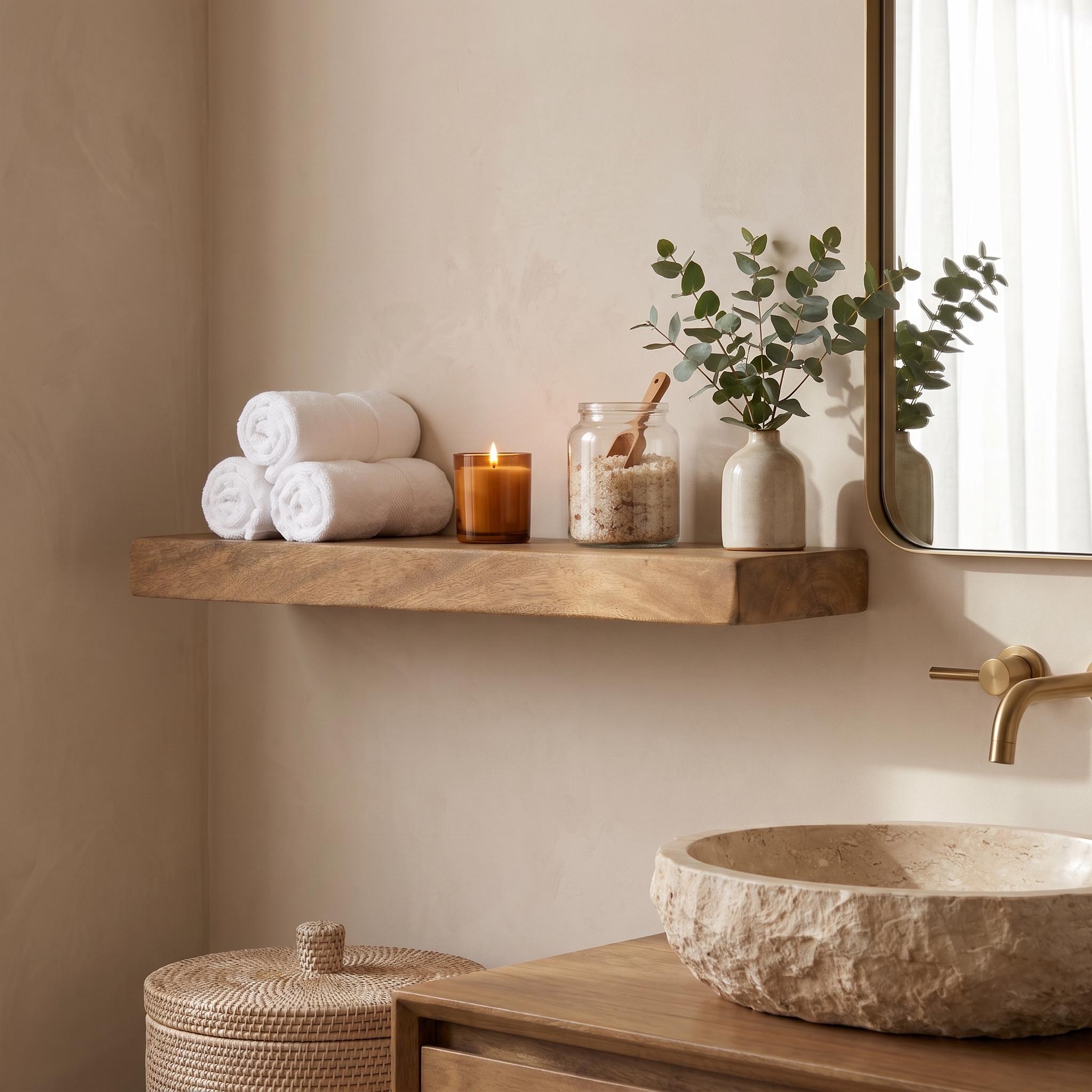 Chestnut Floating Shelf, Solid Wood Wall Shelf for Bathroom 4