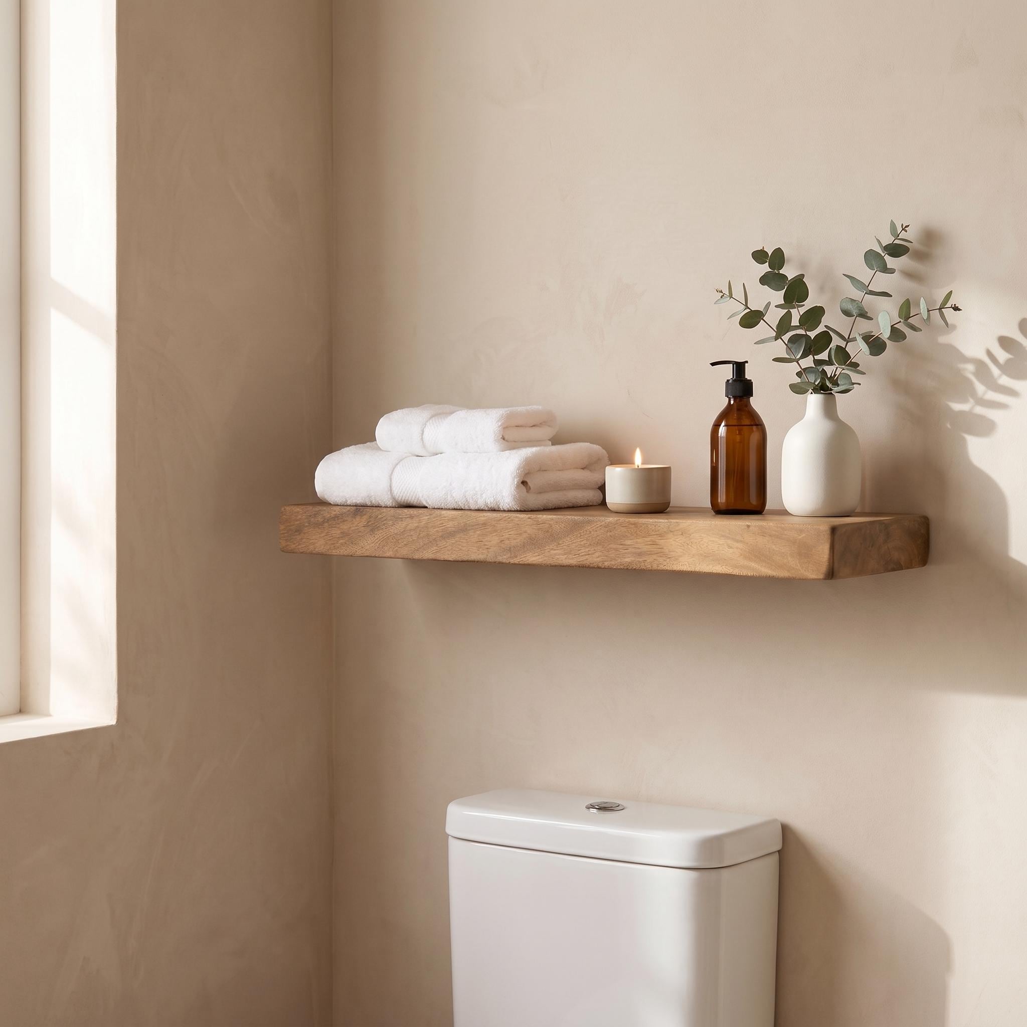Chestnut Floating Shelf, Solid Wood Wall Shelf for Bathroom 6