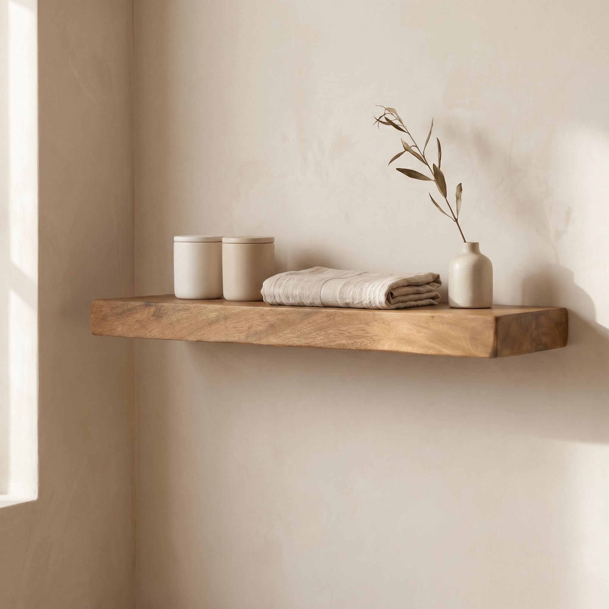 Chestnut Floating Shelf, Solid Wood Wall Shelf for Bathroom 7