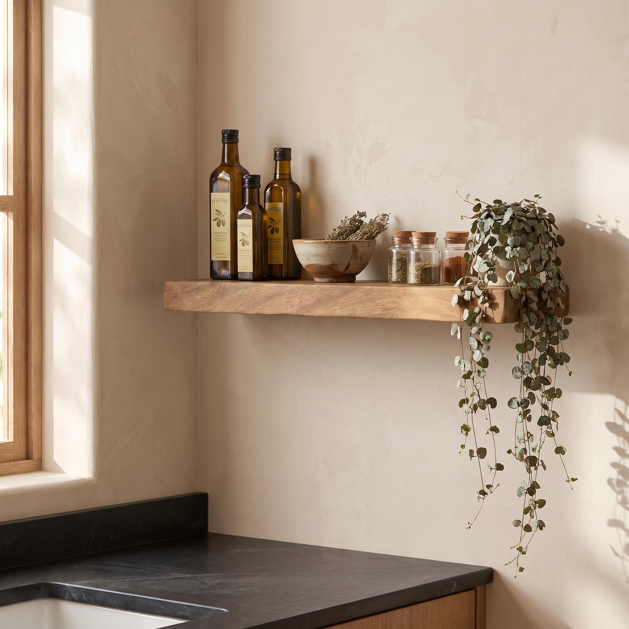 Chestnut Floating Shelf, Solid Wood Wall Shelf for Bathroom 9
