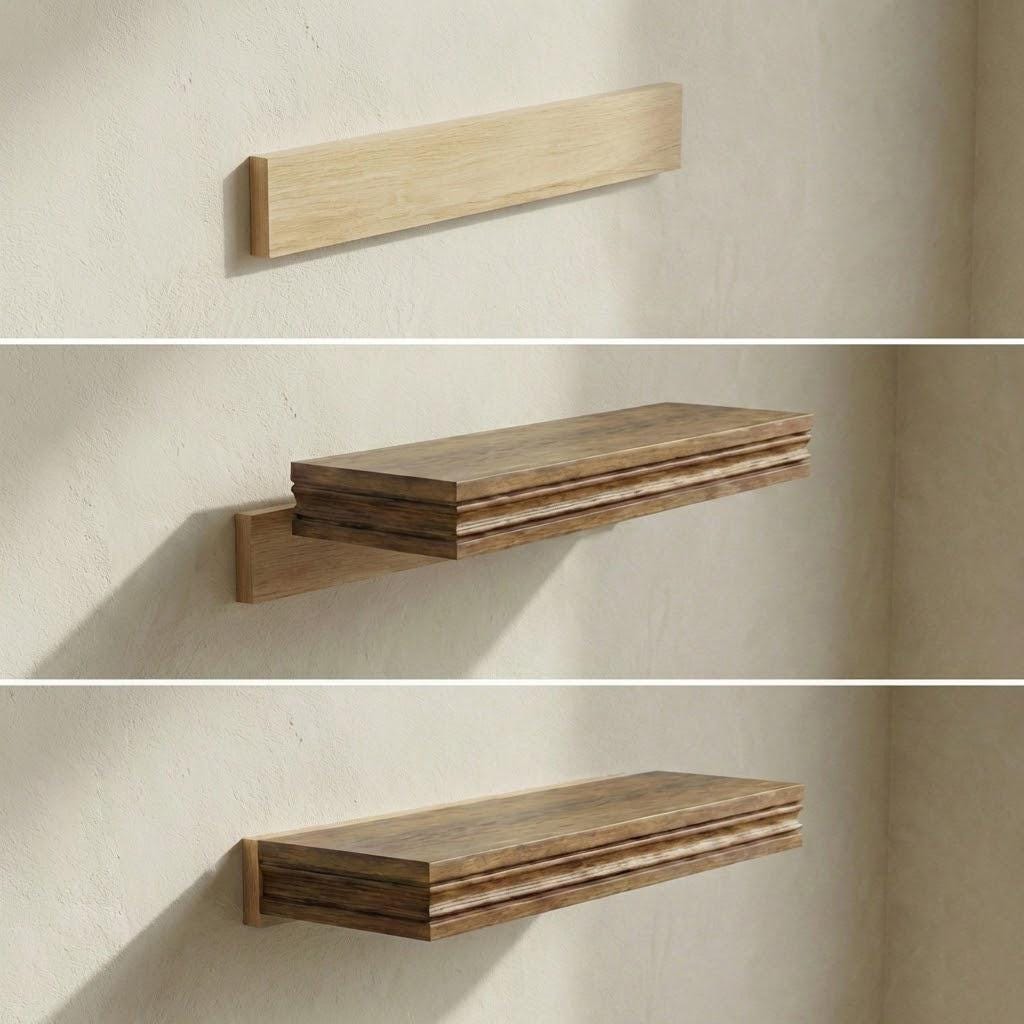 Solid Wood Floating Shelf – Handcrafted Chunky Wall Shelf with Architectural Profile 10