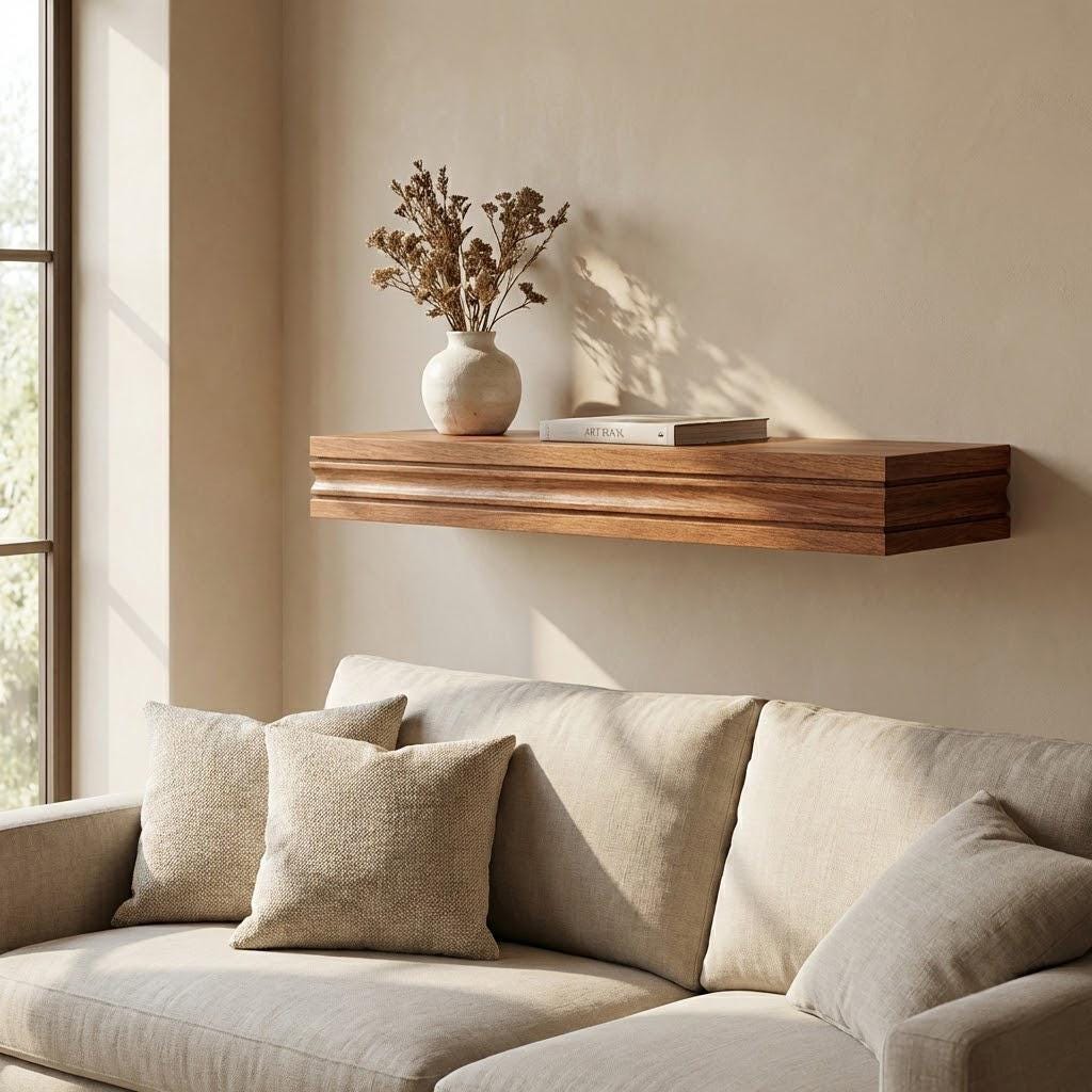 Solid Wood Floating Shelf – Handcrafted Chunky Wall Shelf with Architectural Profile 3