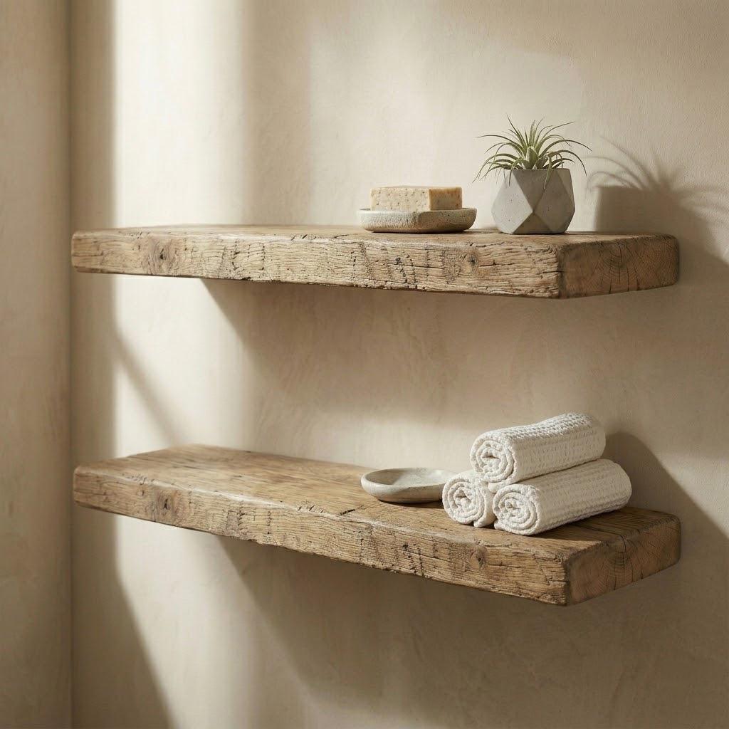 Set of 2 Live Edge Chestnut Wall Shelves, Rustic Natural Solid Chestnut, Farmhouse Bathroom Storage, Handmade Reclaimed Style 10