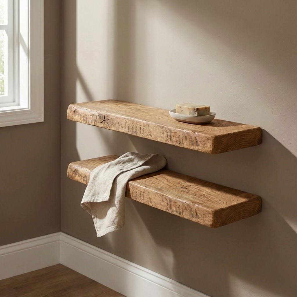 Set of 2 Live Edge Chestnut Wall Shelves, Rustic Natural Solid Chestnut, Farmhouse Bathroom Storage, Handmade Reclaimed Style 8