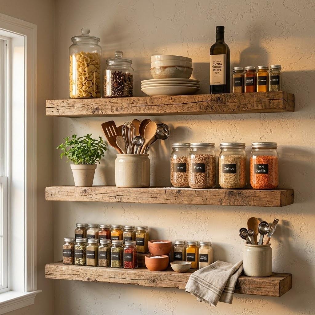 Reclaimed Wood Floating Shelves, Farmhouse Kitchen Set of 3, Rustic Barn Shelving, Custom Length