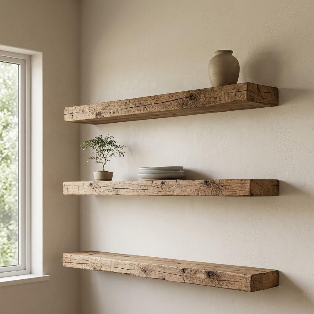 Reclaimed Wood Floating Shelves, Farmhouse Kitchen Set of 3, Rustic Barn Shelving, Custom Length 10